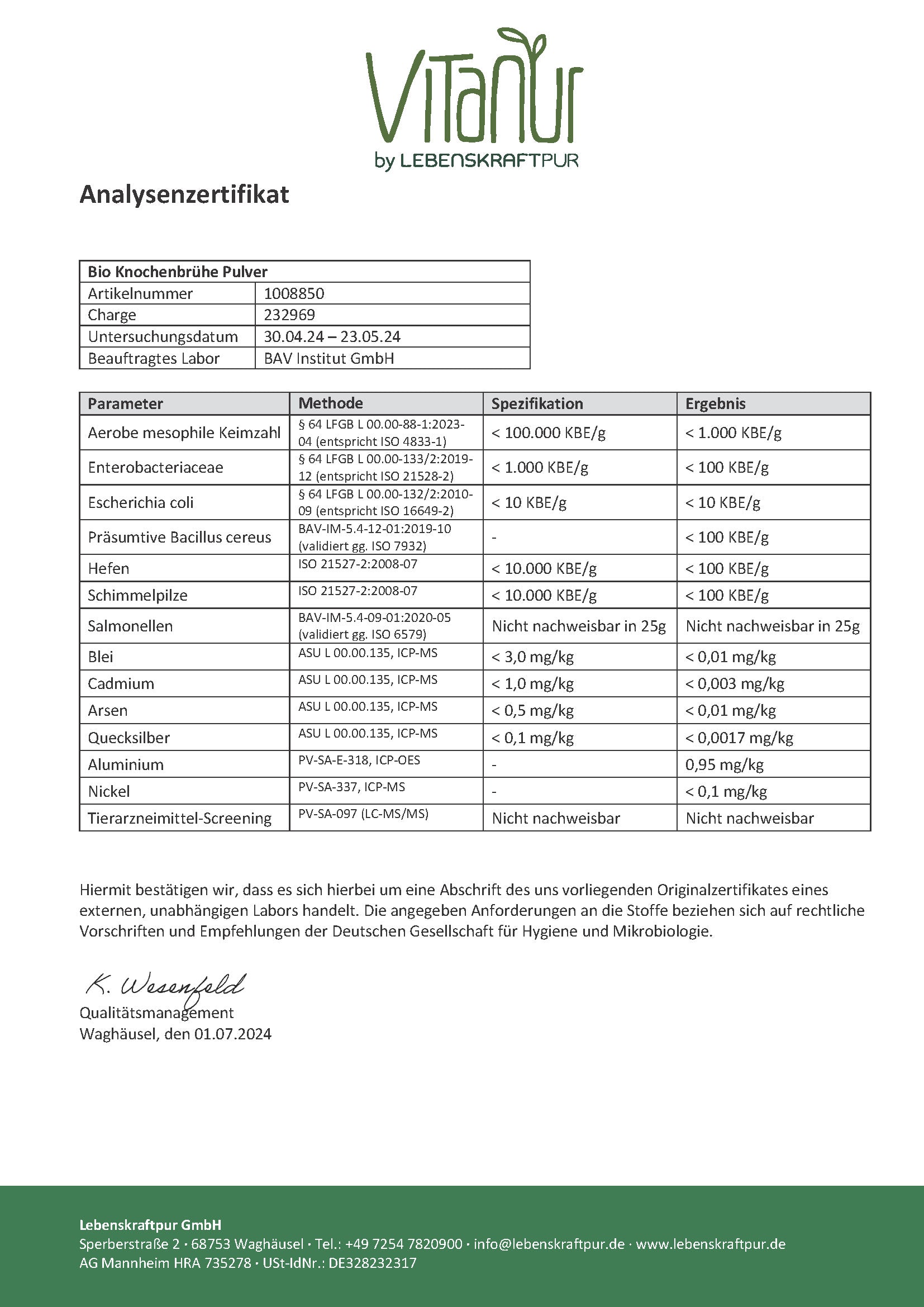 LebenskraftPur Bio Knochenbrühe Pulver Superfood Rind