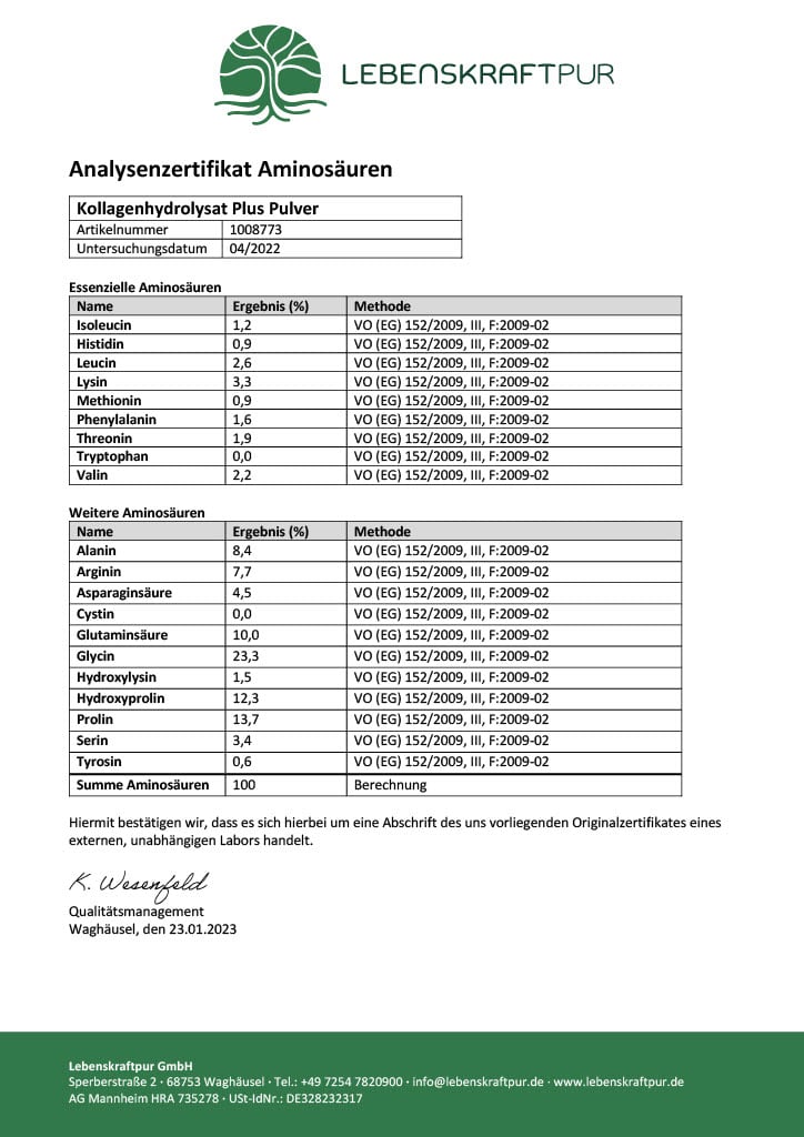 Lebenskraftpur Kollagenhydrolysat Plus Pulver Rind Vitamin C