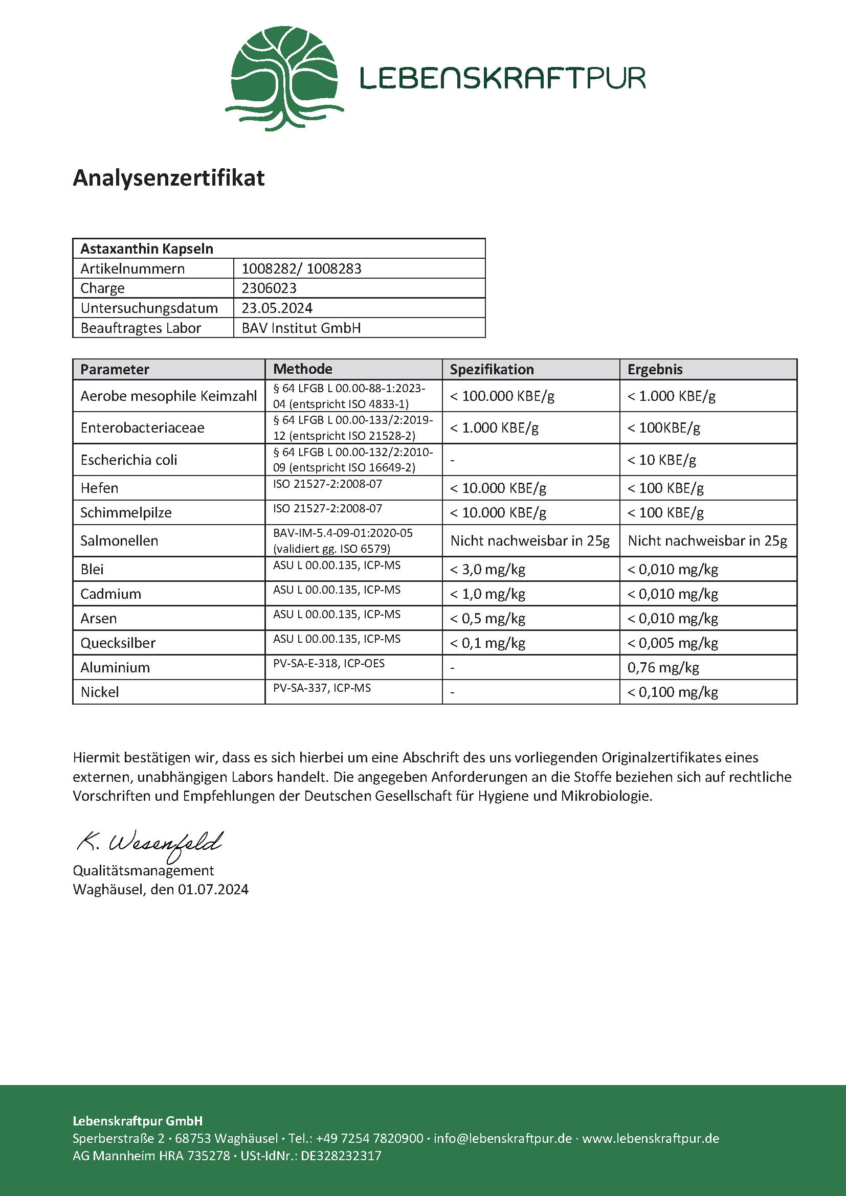 LebenskraftPur Astaxanthin Kapseln 12 mg 60 Kapseln vegan