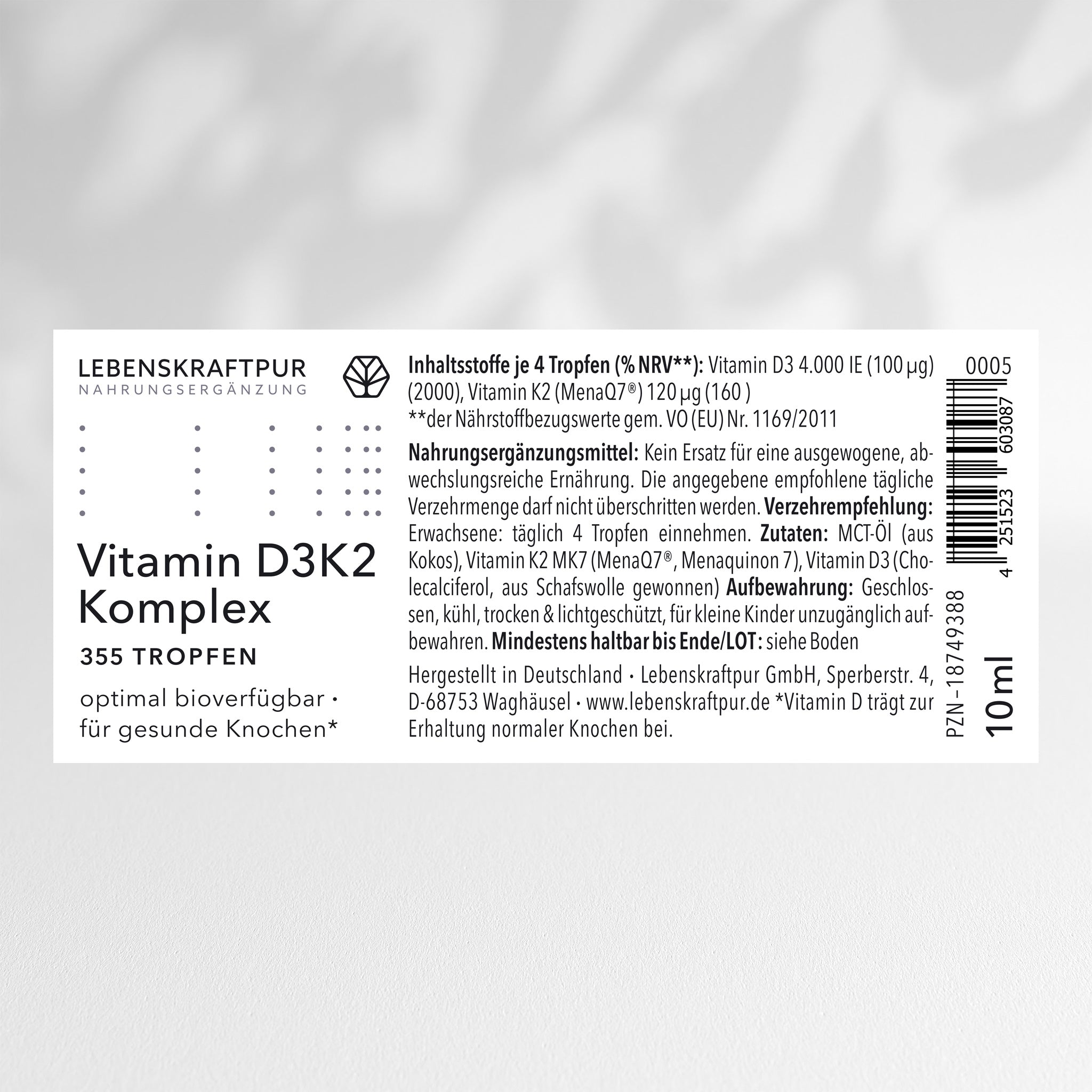 Lebenskraftpur Vitamin D3K2 Komplex Tropfen 30 ml mit MCT-Öl