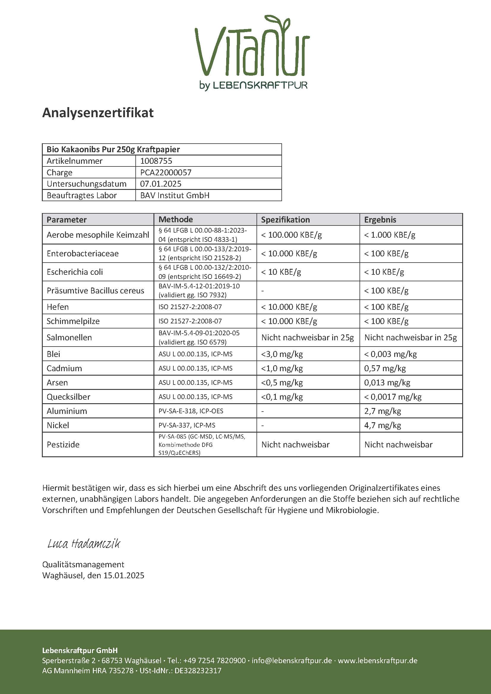 LebenskraftPur Bio Kakaonibs Criollo Rohkost ohne Zucker