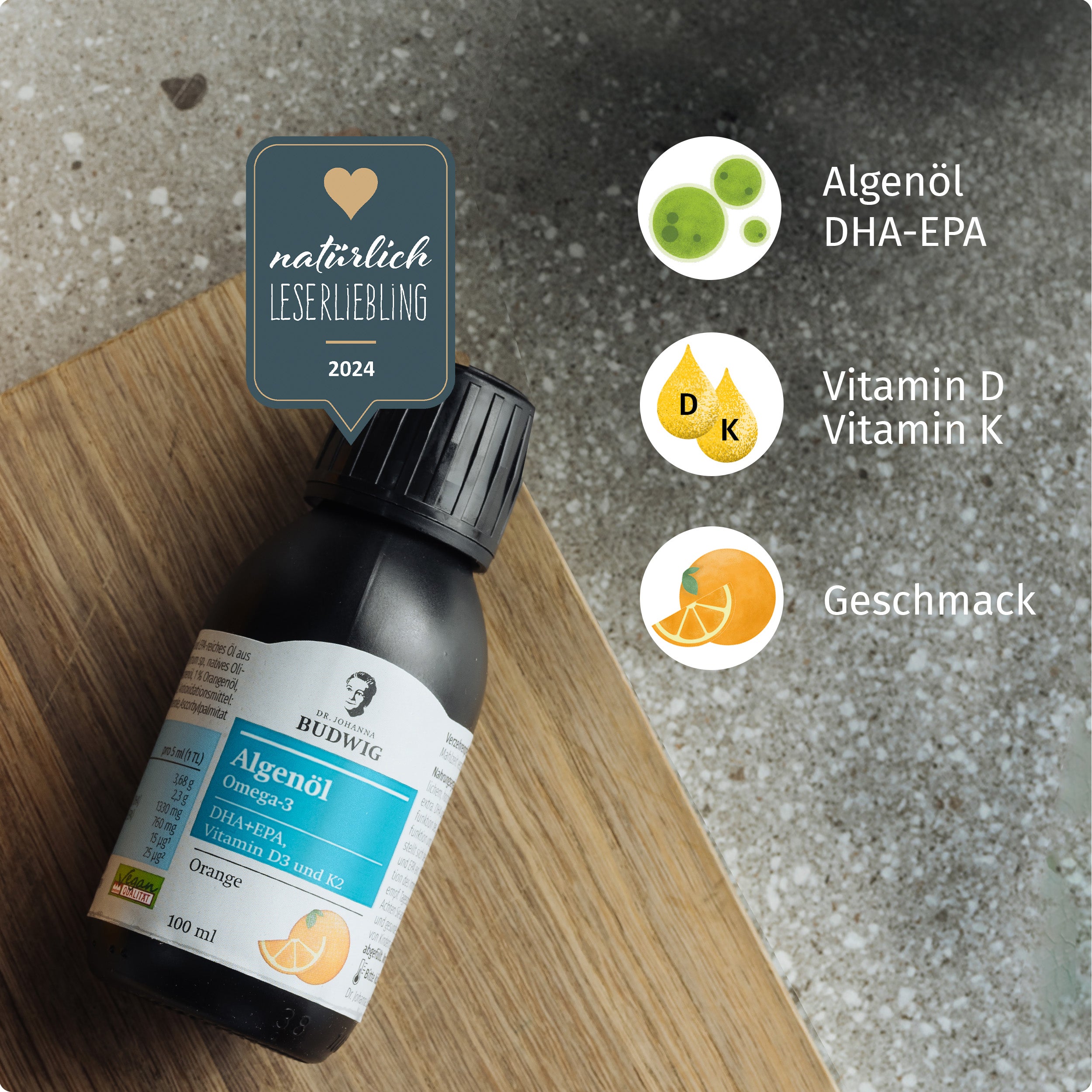 Dr. Budwig Omega-3 Algenöl Orange D3 K2 Öl
