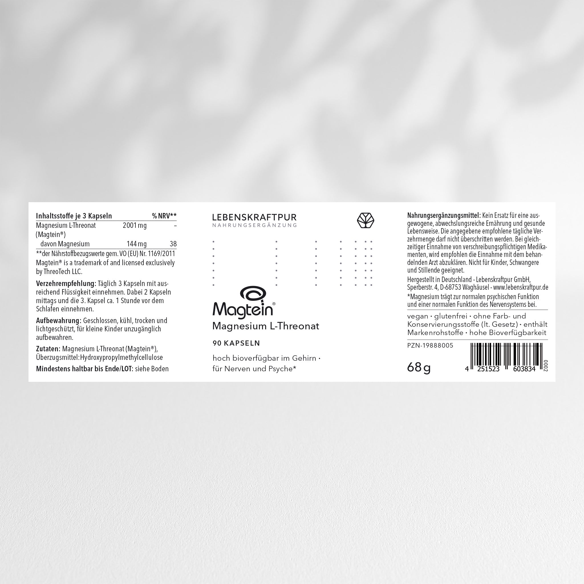 LebenskraftPur Magtein Magnesium L-Threonat Kapseln vegan