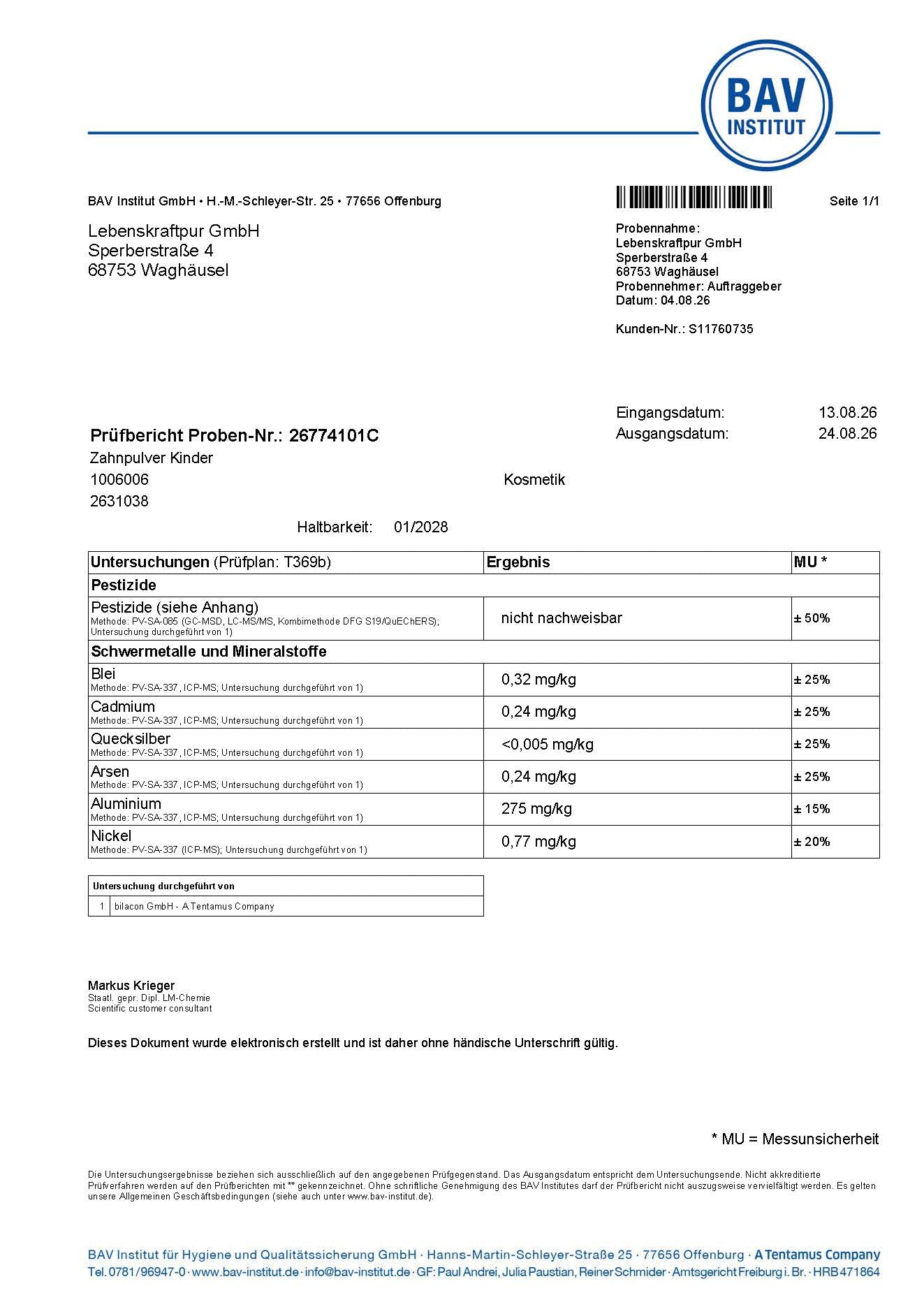 LebenskraftPur Zahnpulver Kinder Orange ohne Fluorid