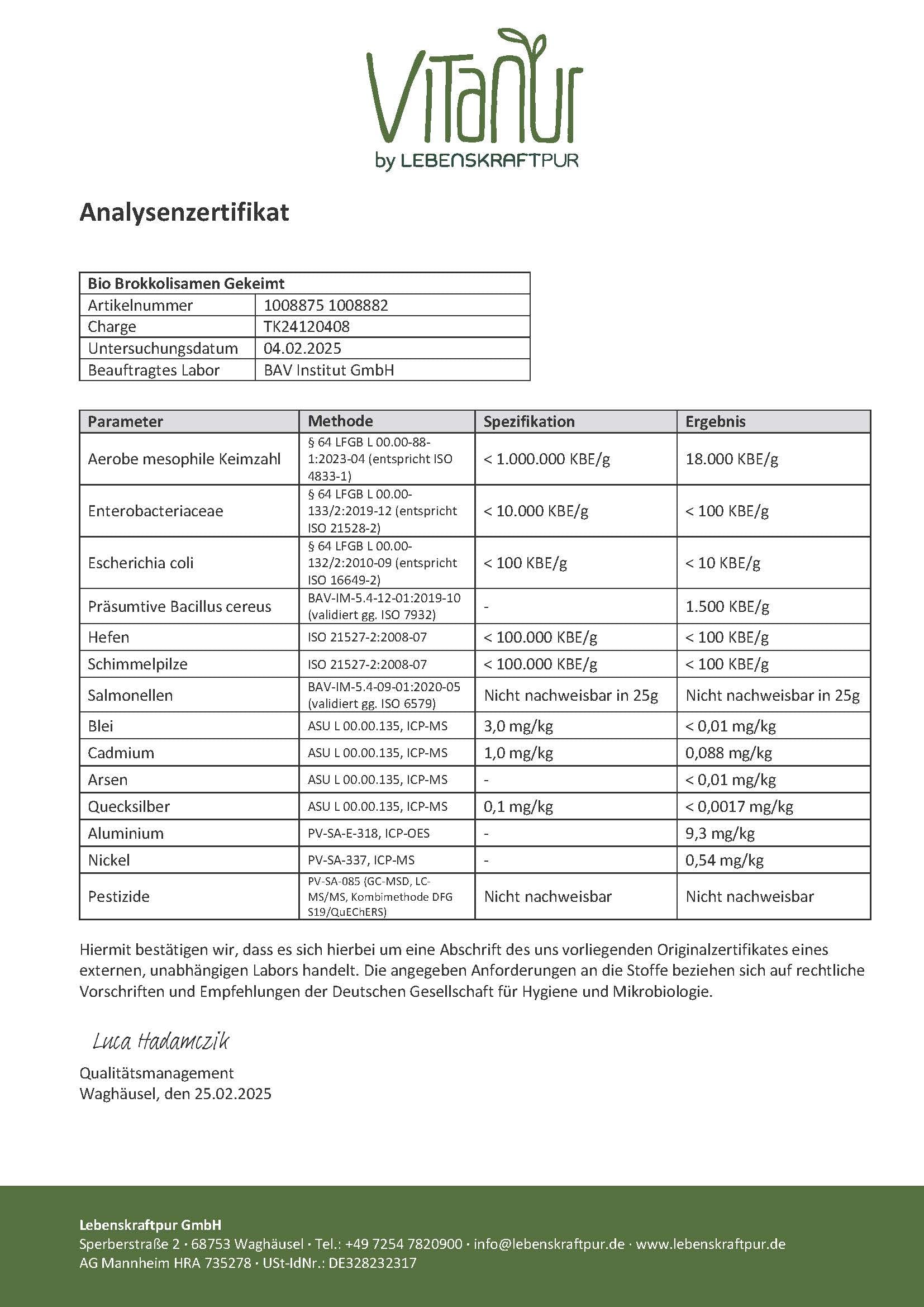 LebenskraftPur Superfood Bio Brokkolisamen Gekeimt Pulver 700 g Sulforaphan