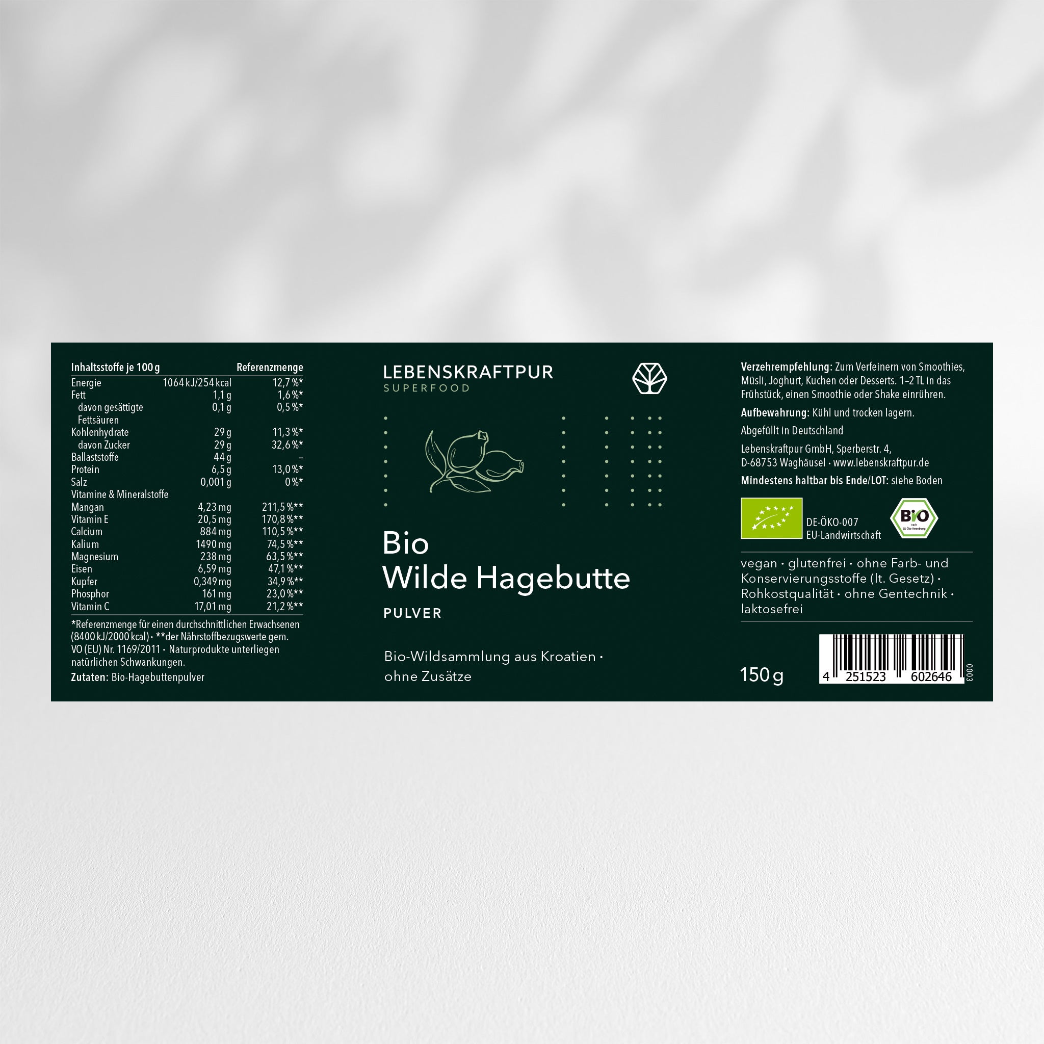 LebenskraftPur Bio Wilde Hagebutte Pulver Superfood bio