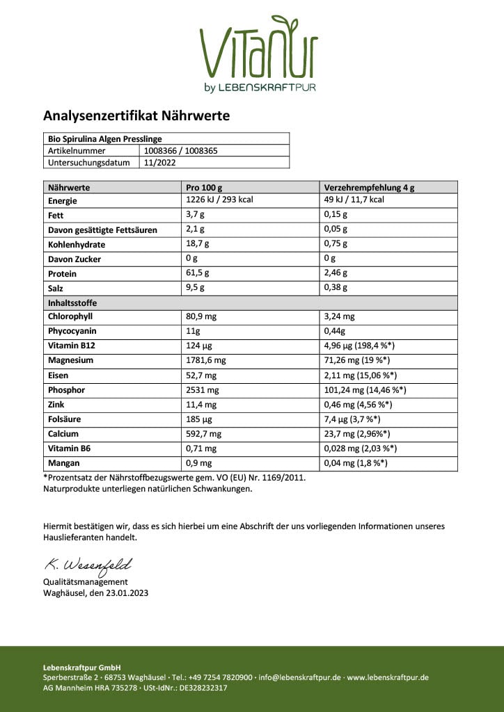 LebenskraftPur Superfood Bio Spirulina Presslinge 280 g