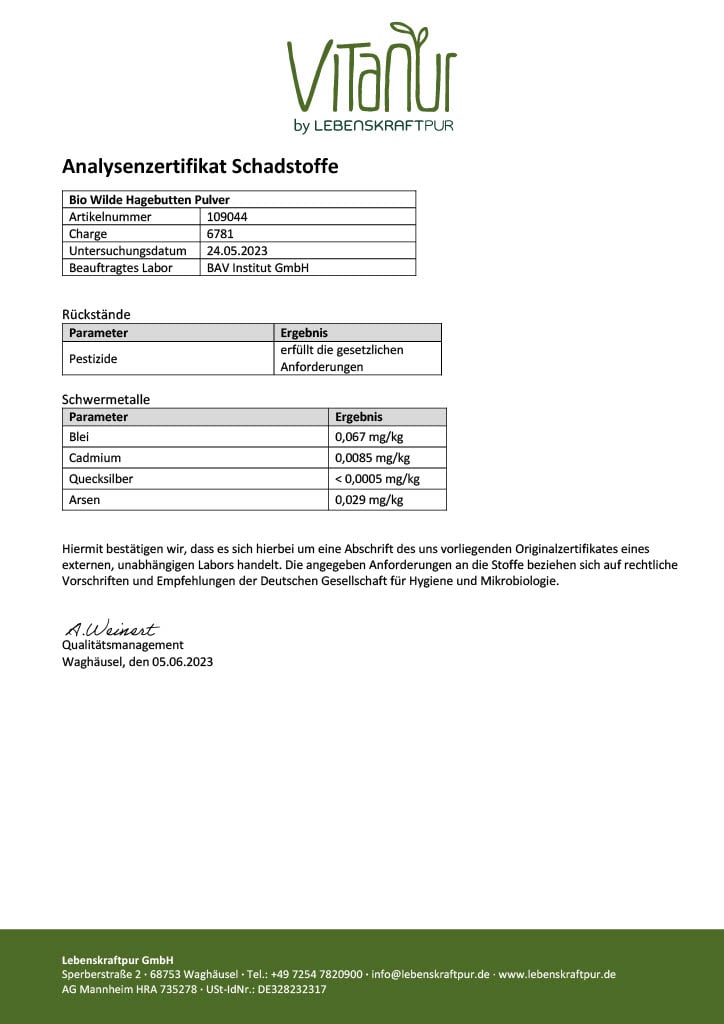 LebenskraftPur Bio Wilde Hagebutte Pulver Superfood bio