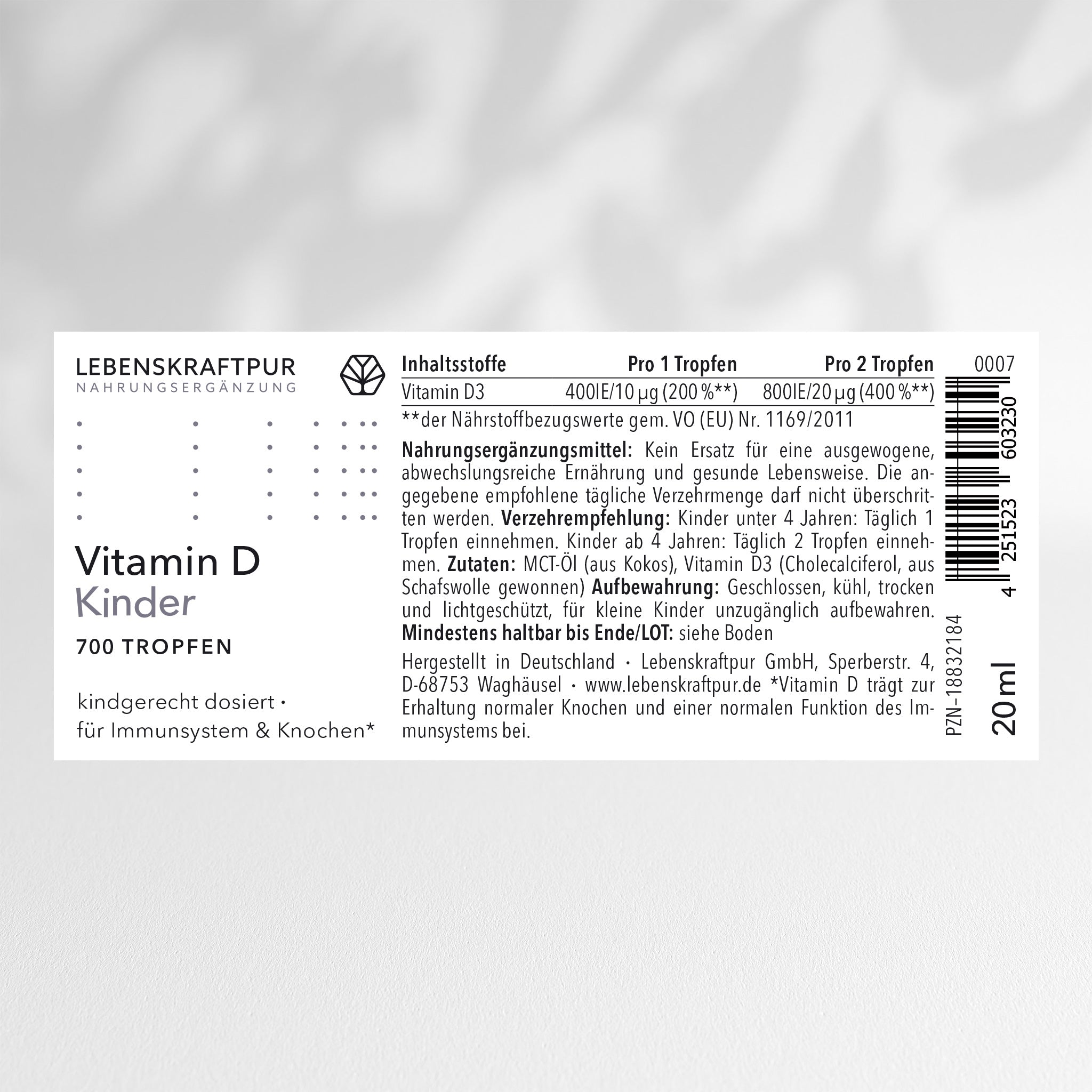 LebenskraftPur Vitamin D Kinder Tropfen D3 400 IE MCT-Öl