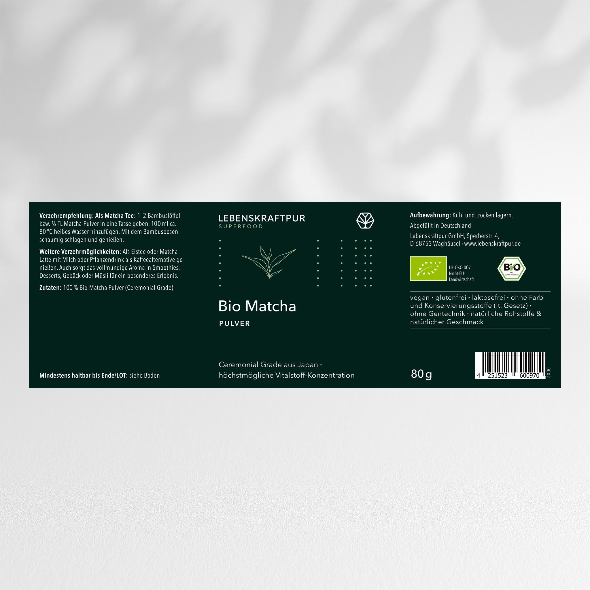 LebenskraftPur Bio Matcha Pulver Ceremonial Grade 30 g