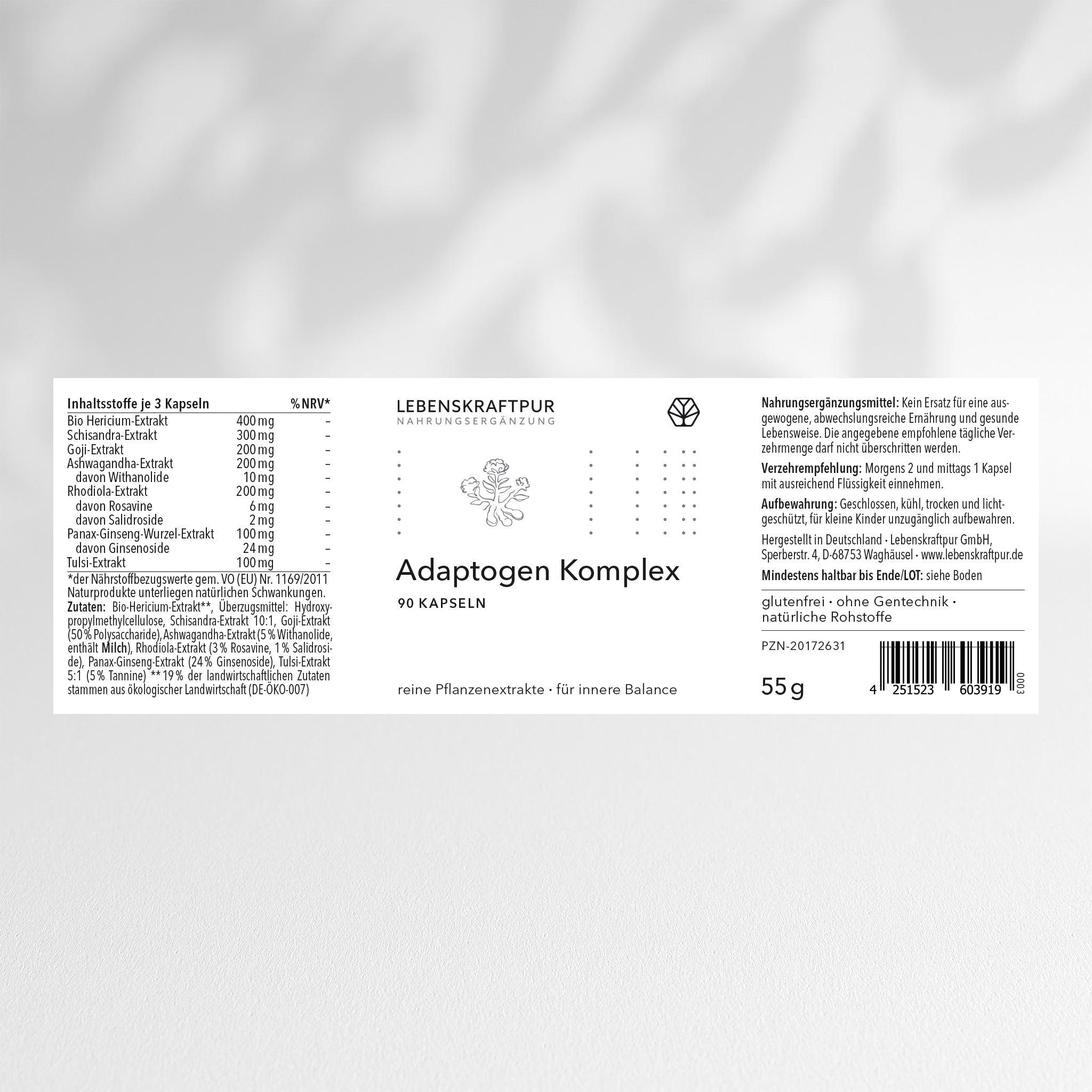 Lebenskraftpur Adaptogen Komplex Kapseln Ashwagandha