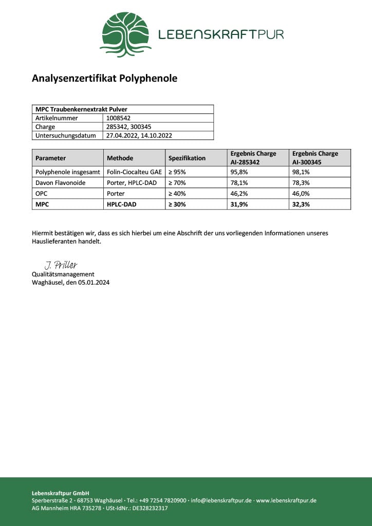 LebenskraftPur MPC Traubenkernextrakt Pulver 30% 200 Port.