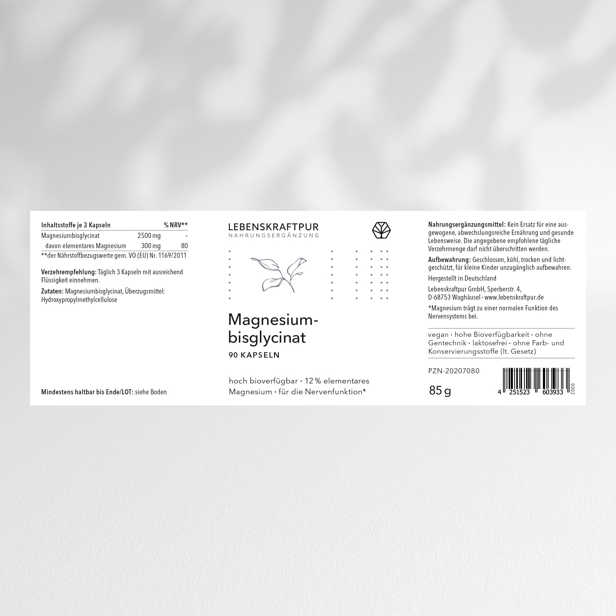 LebenskraftPur Magnesiumbisglycinat Kapseln 90 St bioverfügbar