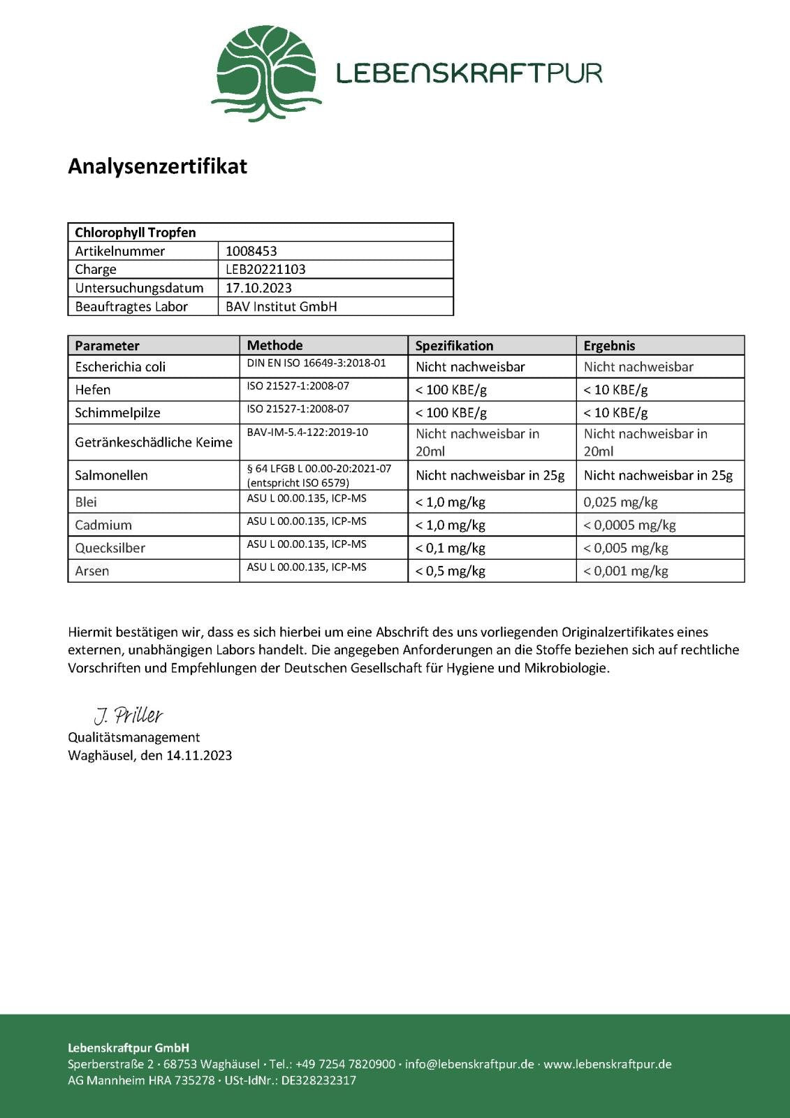 LebenskraftPur Chlorophyll Tropfen Liquid Alfalfa vegan