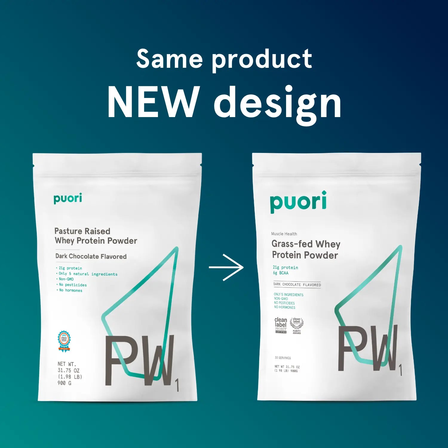 Puori PW1 Whey Proteinpulver Dark Chocolate Regular 21g