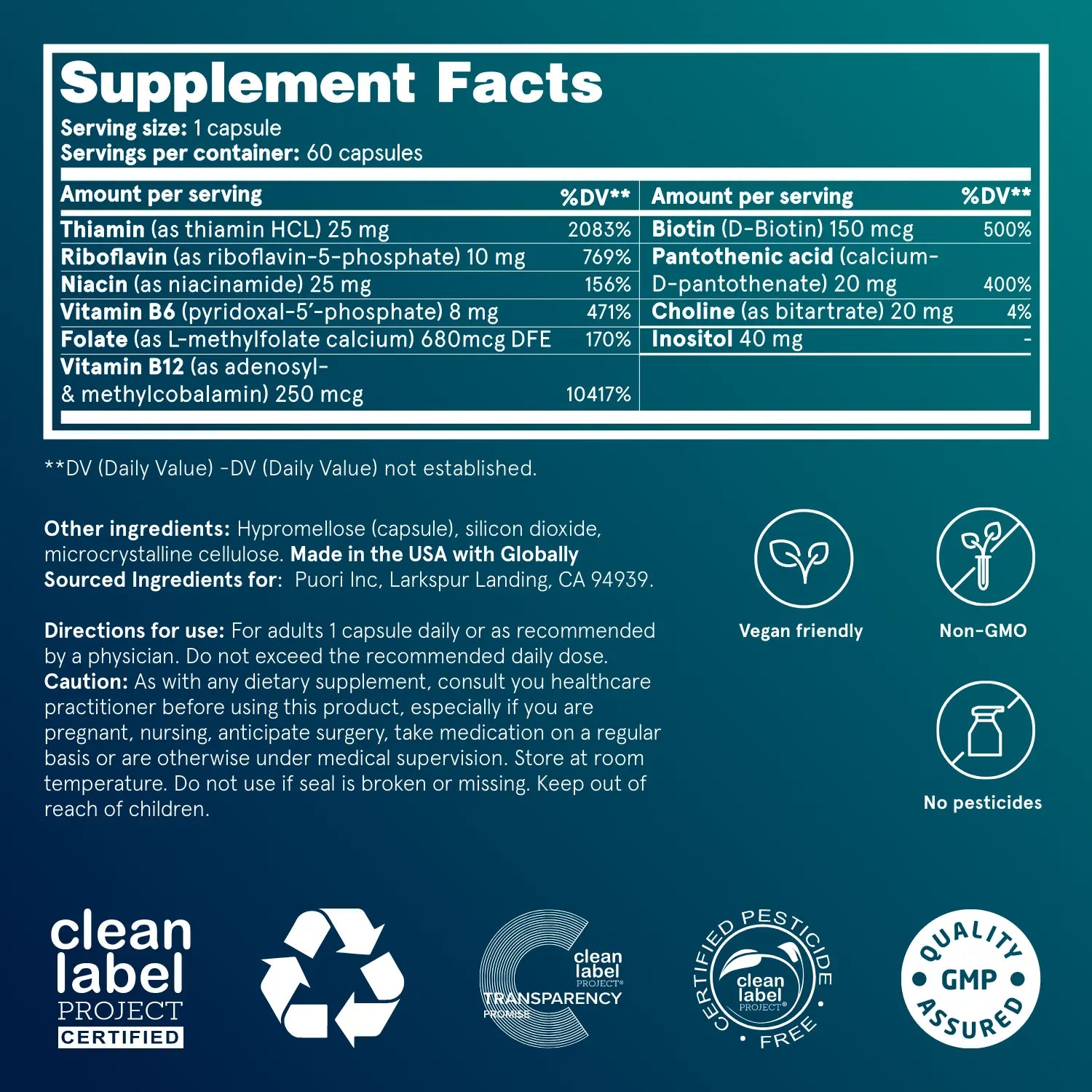 Puori Vitamins & Minerals B-Complex Pure Energy Kapseln B-Vitamine