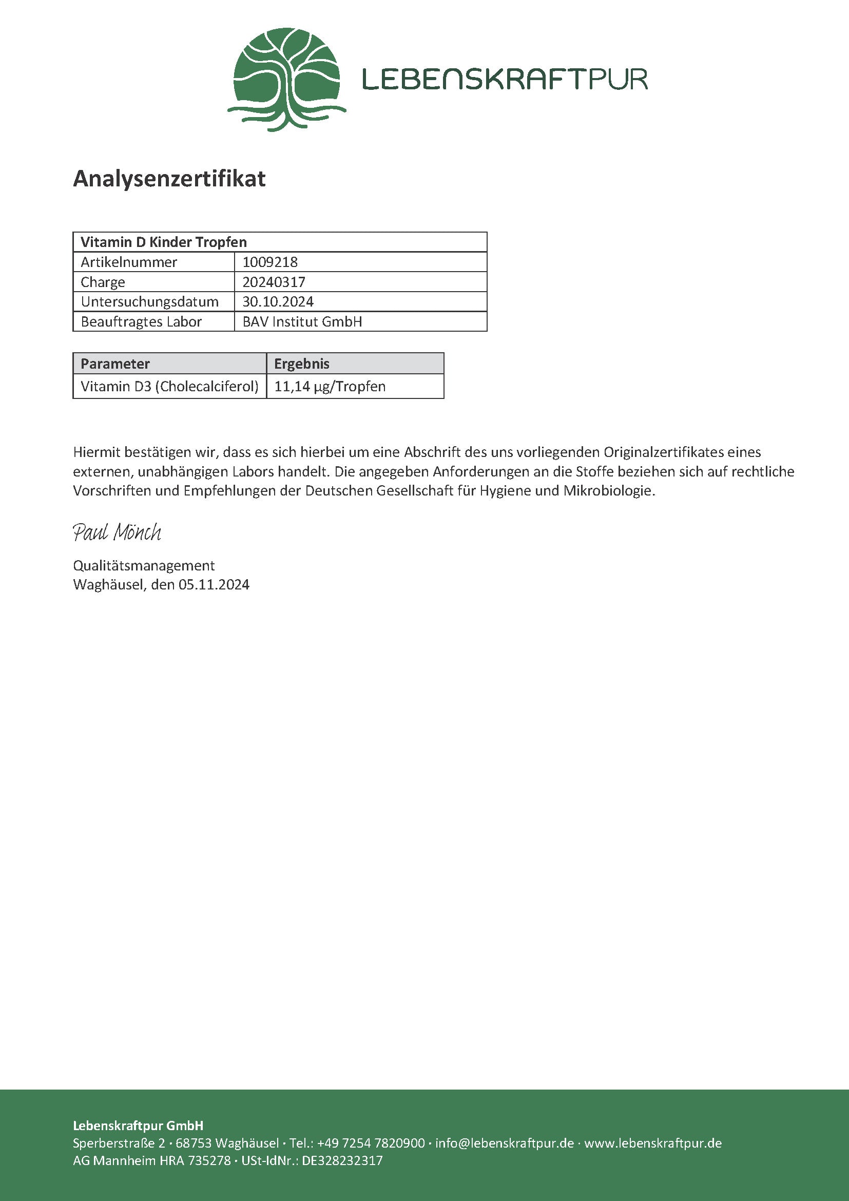 LebenskraftPur Vitamin D Kinder Tropfen D3 400 IE MCT-Öl