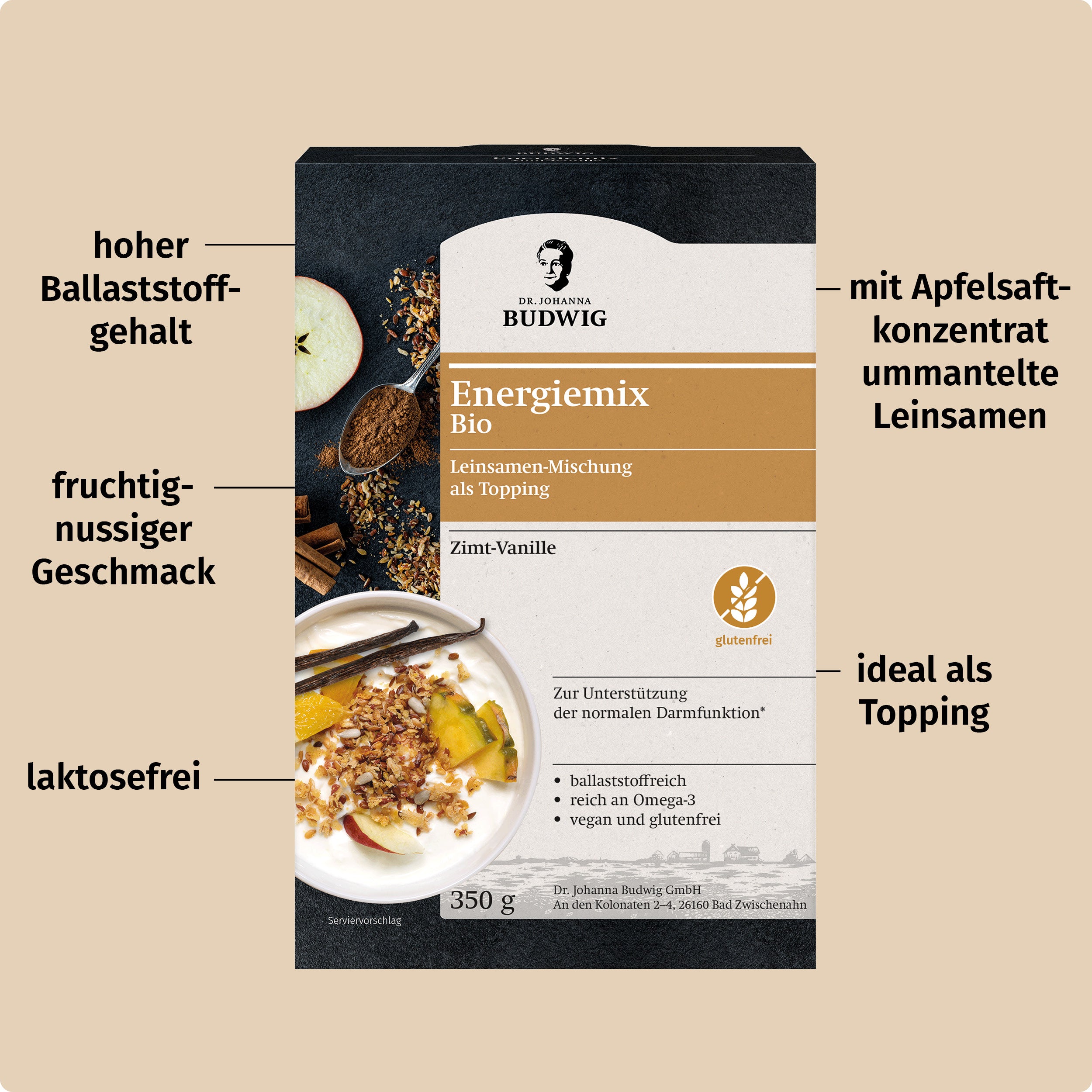 Dr. Johanna Budwig Leinsamen Energiemix Zimt-Vanille 350g Bio