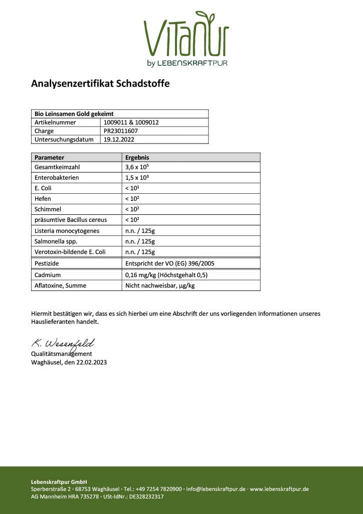 LebenskraftPur Superfood Bio Leinsamen Gold Gekeimt 350 g