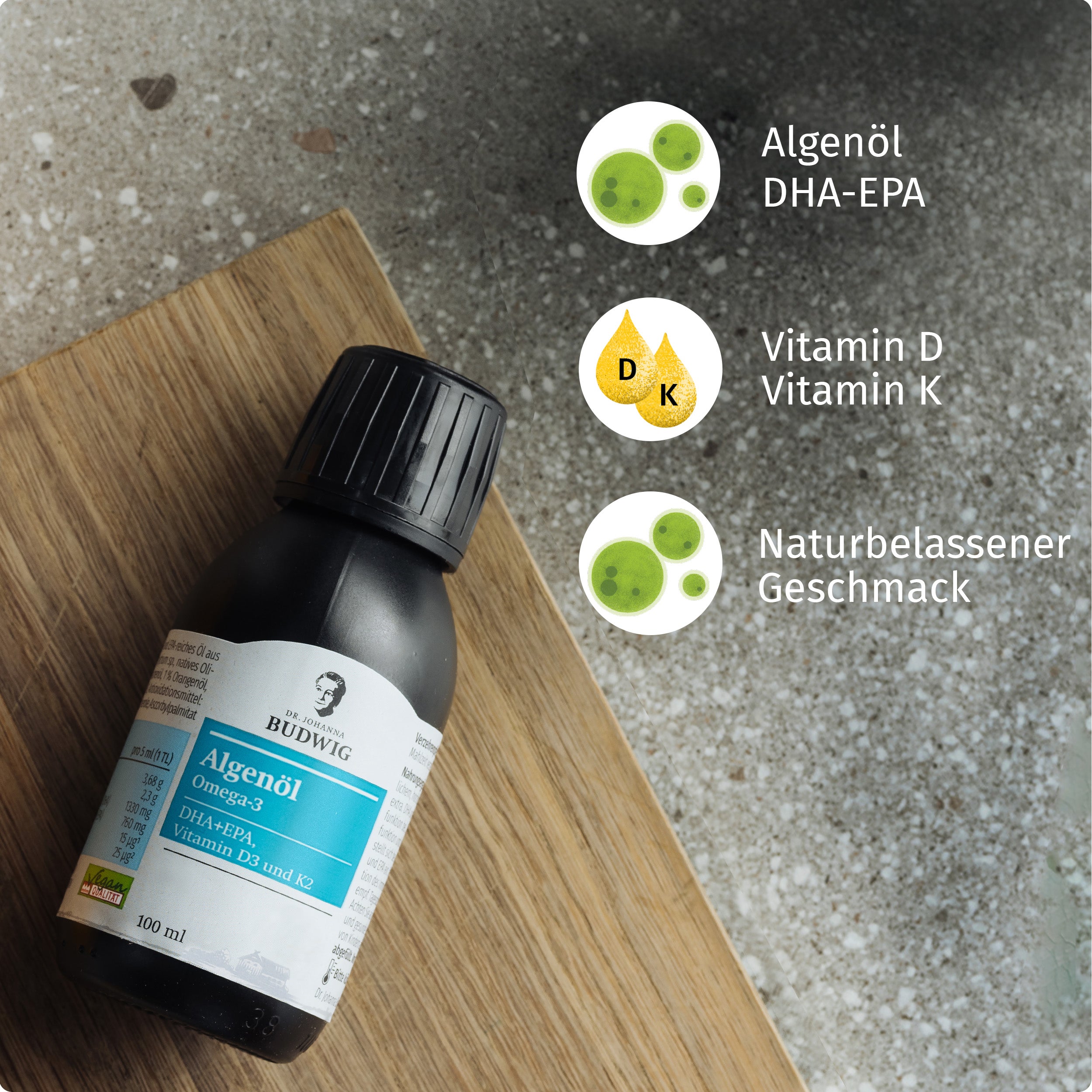 Dr. Johanna Budwig Omega-3 Algenöl Pur Öl Vitamin D3 K2