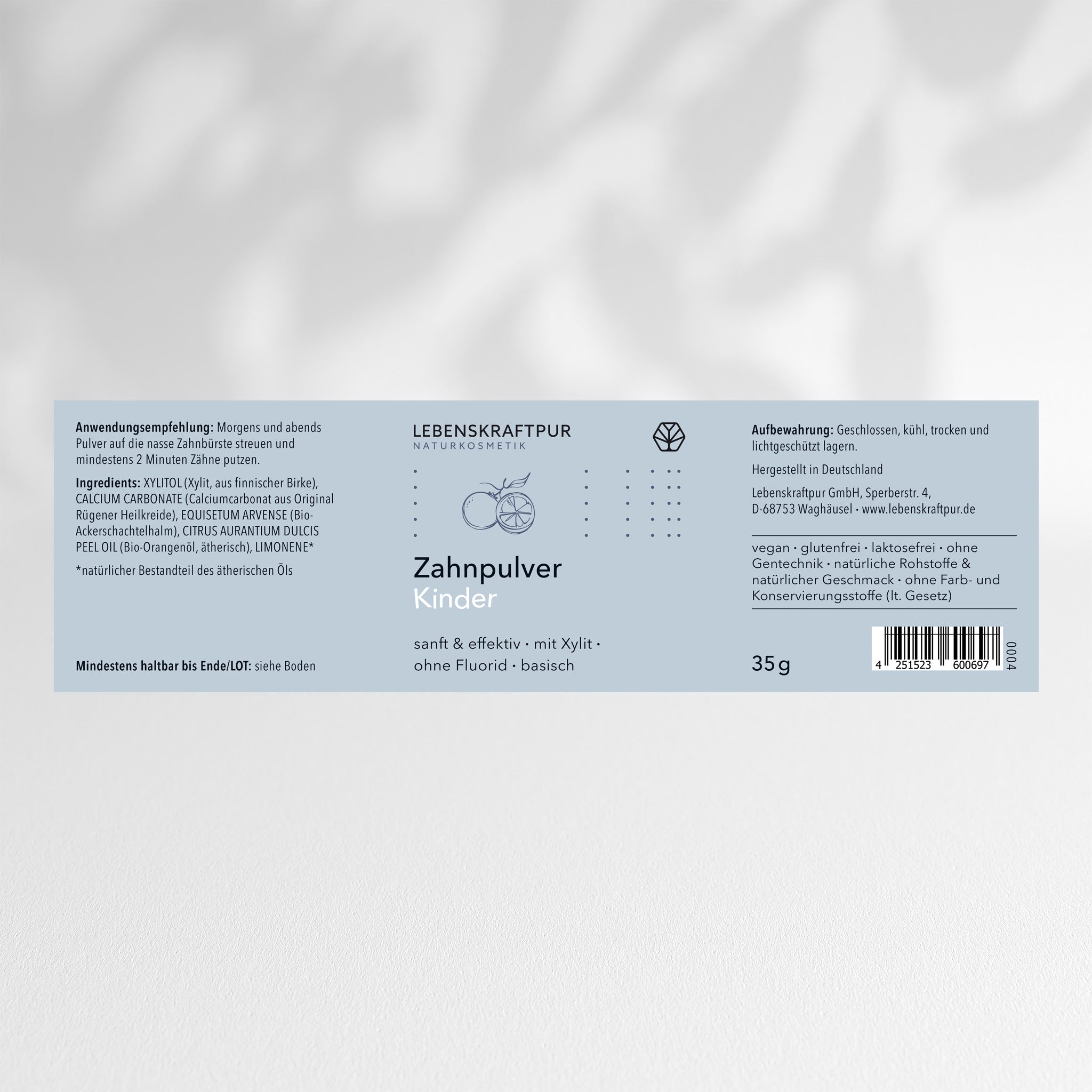 LebenskraftPur Zahnpulver Kinder Orange ohne Fluorid