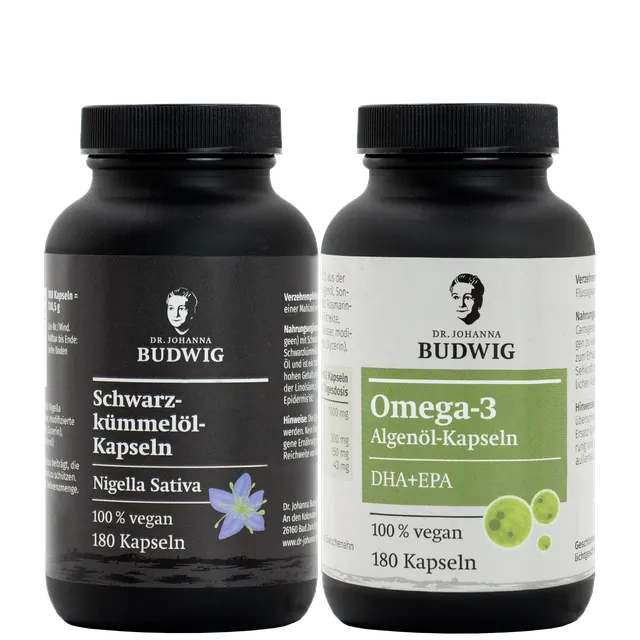Dr. Johanna Budwig Vorteilspakete Schwarzkümmel-Omega-3 Kapsel-Set vegan