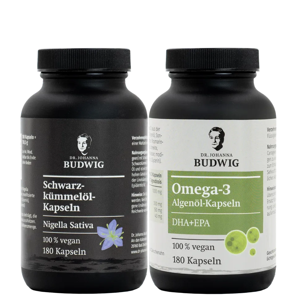 Dr. Johanna Budwig Vorteilspakete Schwarzkümmel-Omega-3 Kapsel-Set vegan