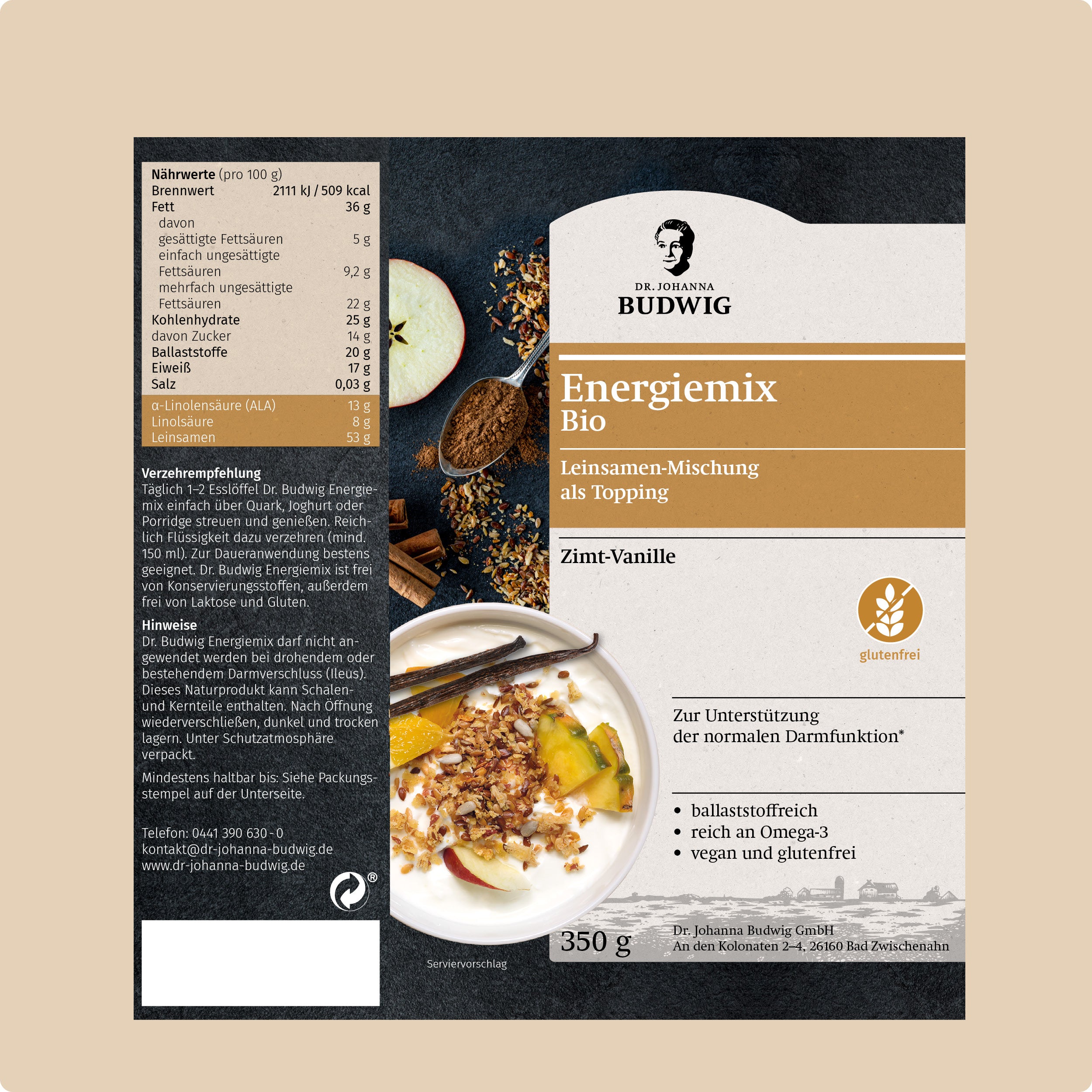 Dr. Johanna Budwig Leinsamen Energiemix Zimt-Vanille 350g Bio