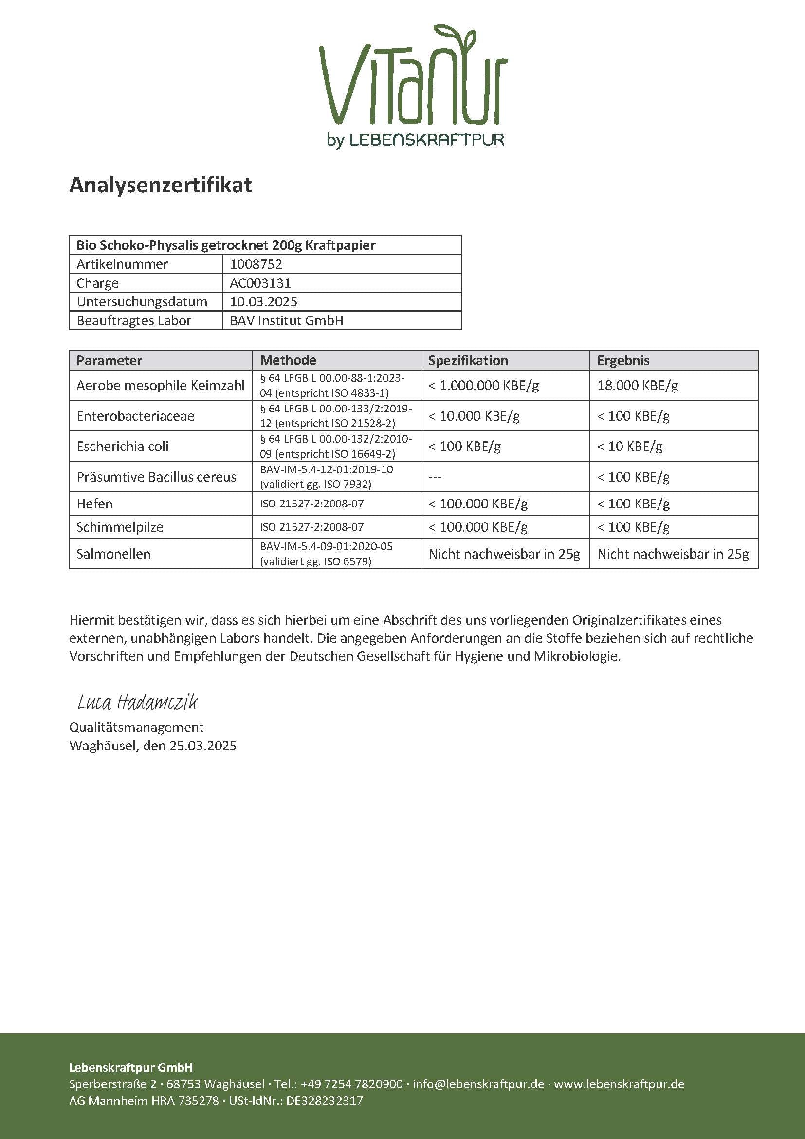 LebenskraftPur Bio Schoko-Physalis getrocknet Bitter 80%