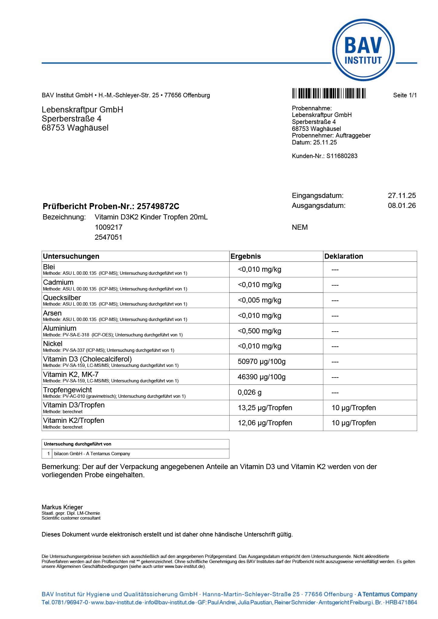 LebenskraftPur Vitamin D3K2 Kinder Tropfen MCT-Öl 400 IE