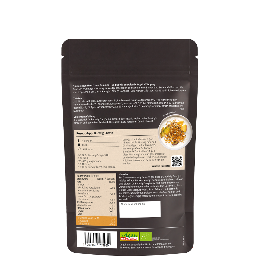 Dr. Budwig Leinsamen Energiemix Tropical 250 g bio