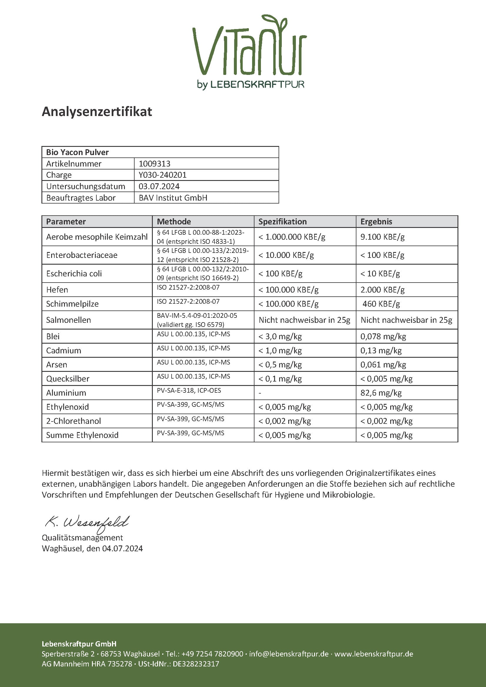LebenskraftPur Bio Yacon Pulver Zuckeralternative FOS