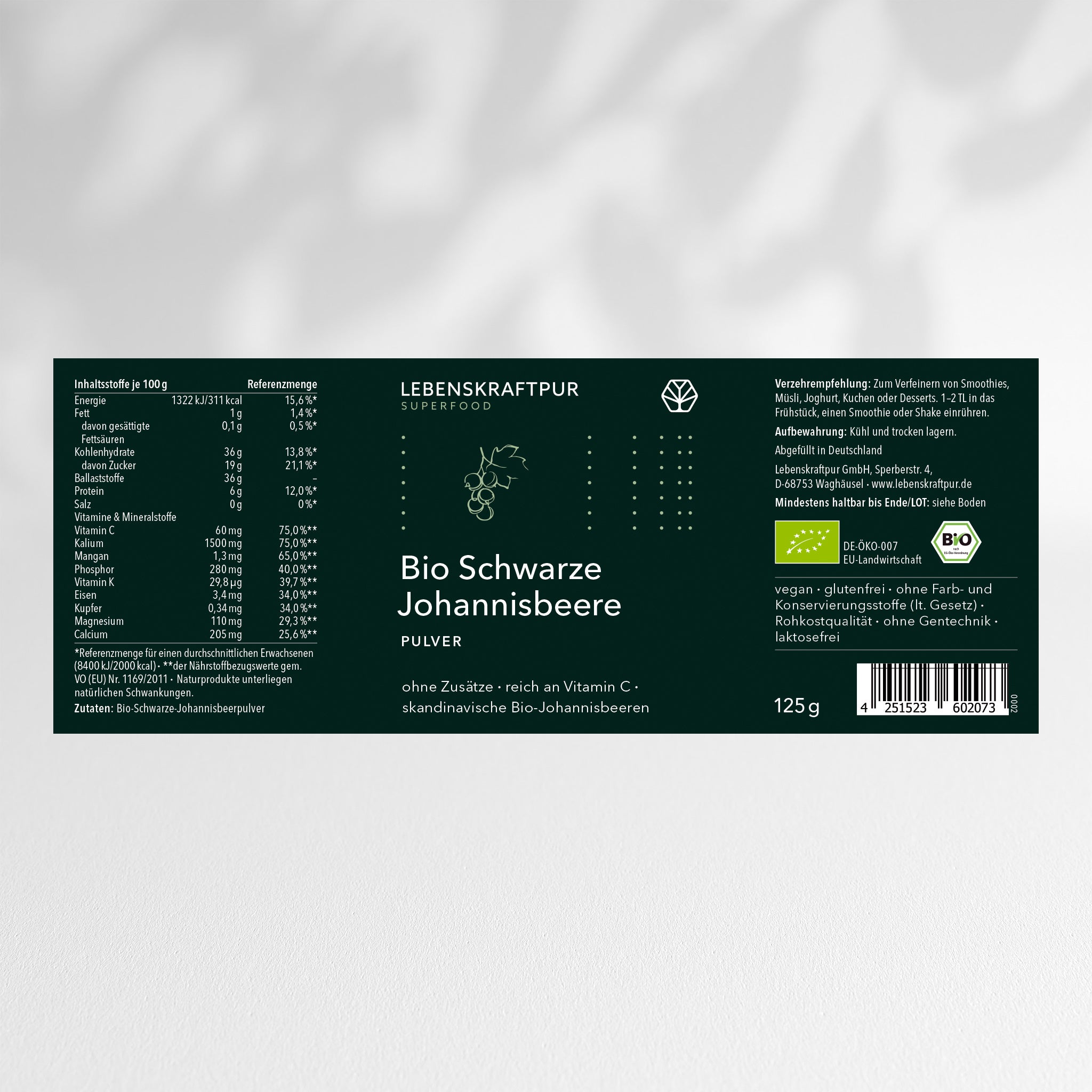 Lebenskraftpur Bio Schwarze Johannisbeere Pulver aus Finnland