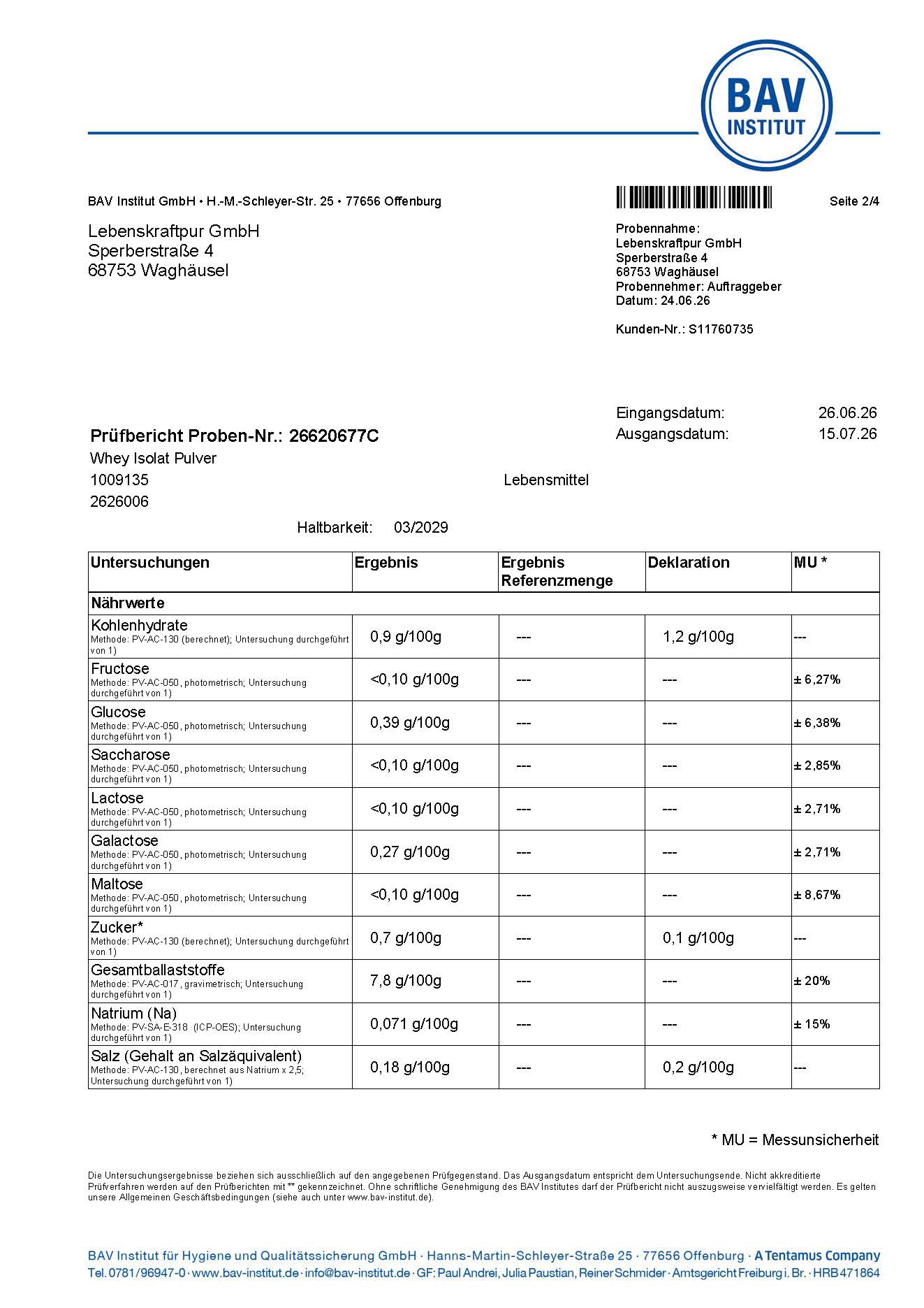 LebenskraftPur Whey Isolat Pulver Weidemilch neutral Protein