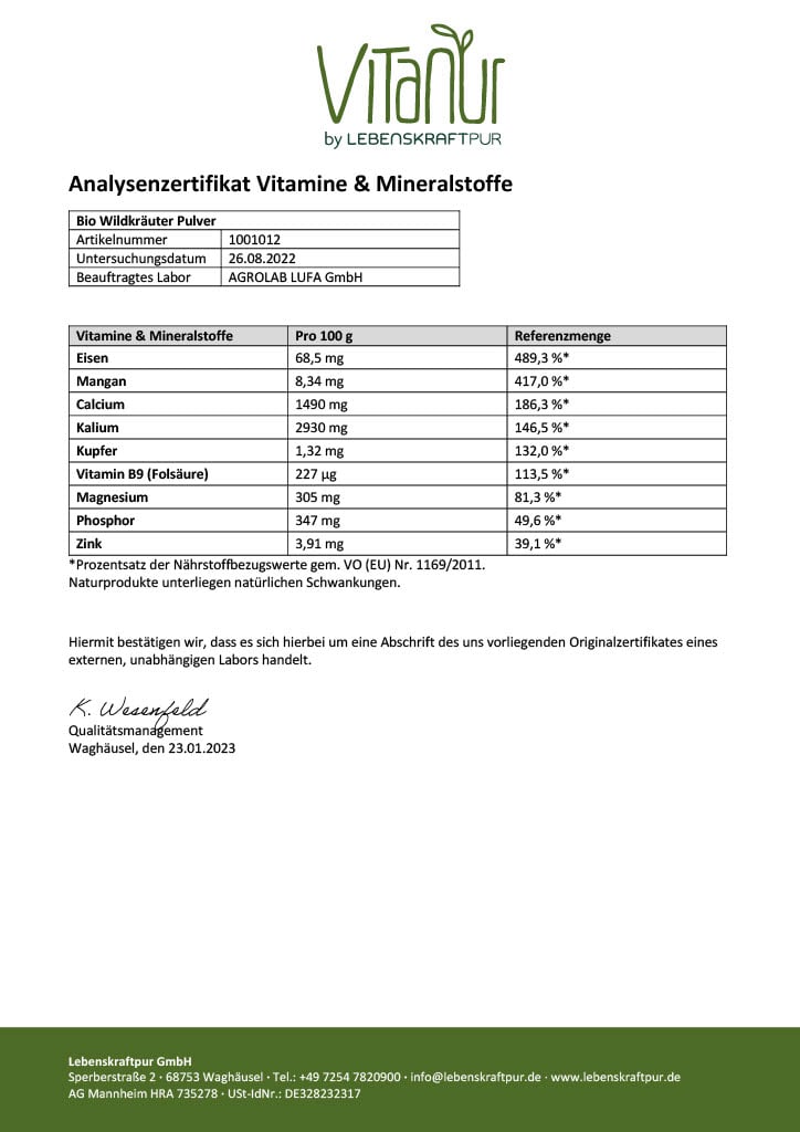 LebenskraftPur Bio Wildkräuter Pulver 15 Kräuter bio