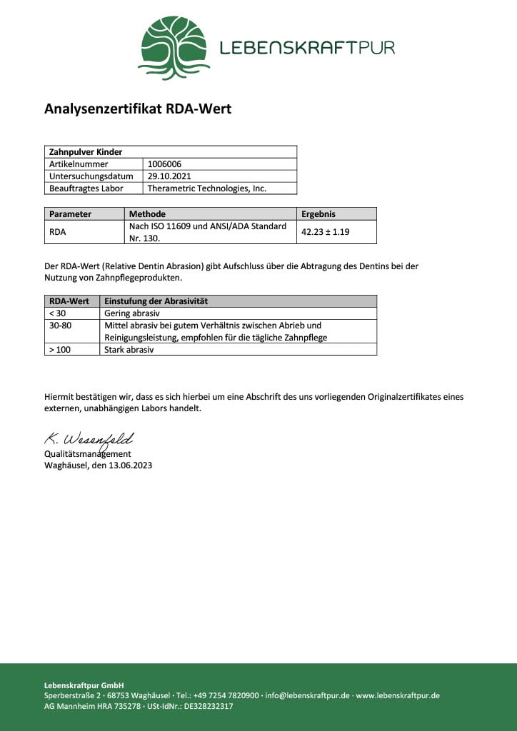 LebenskraftPur Zahnpulver Kinder Orange ohne Fluorid