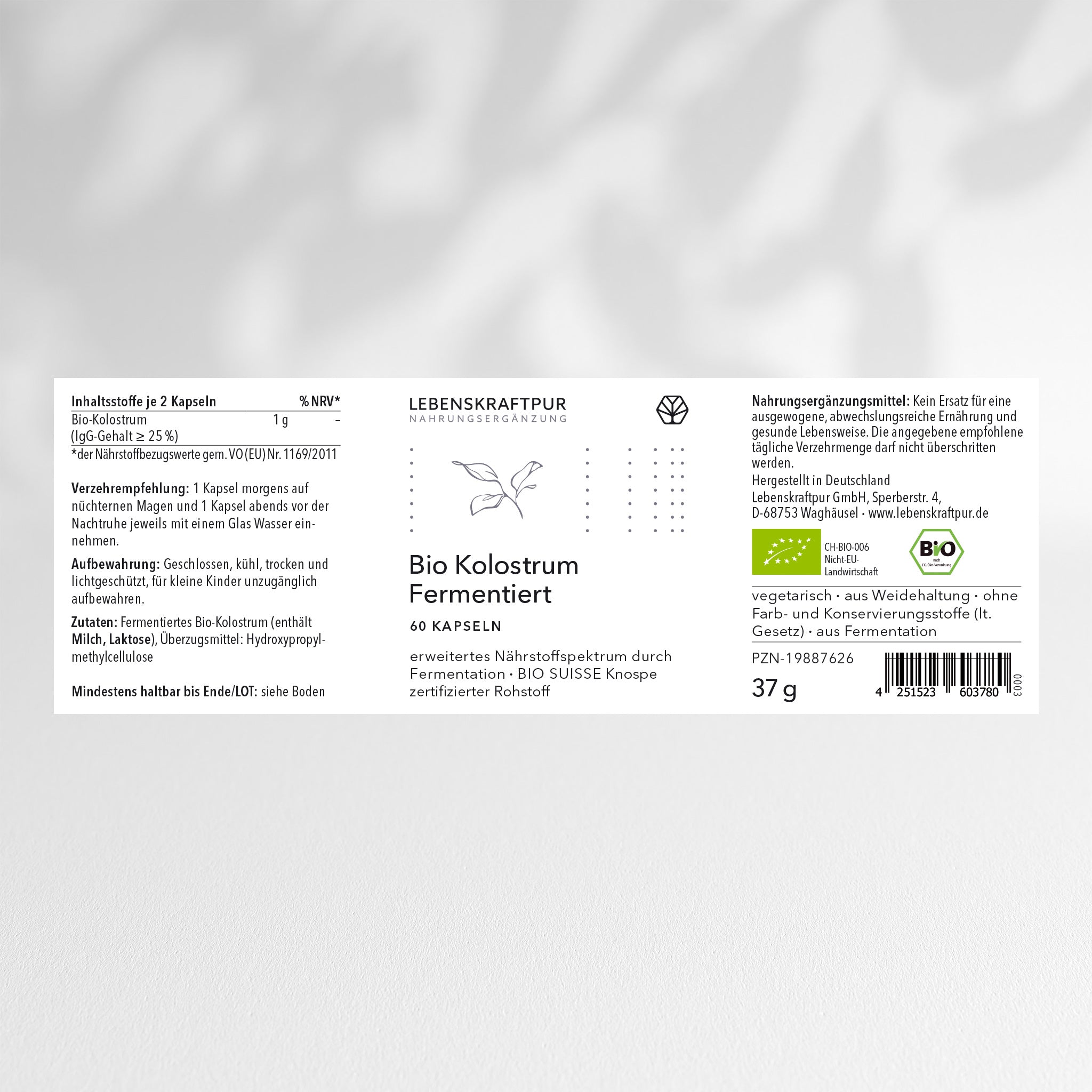 LebenskraftPur Bio Kolostrum Fermentiert Kapseln Weide IgG