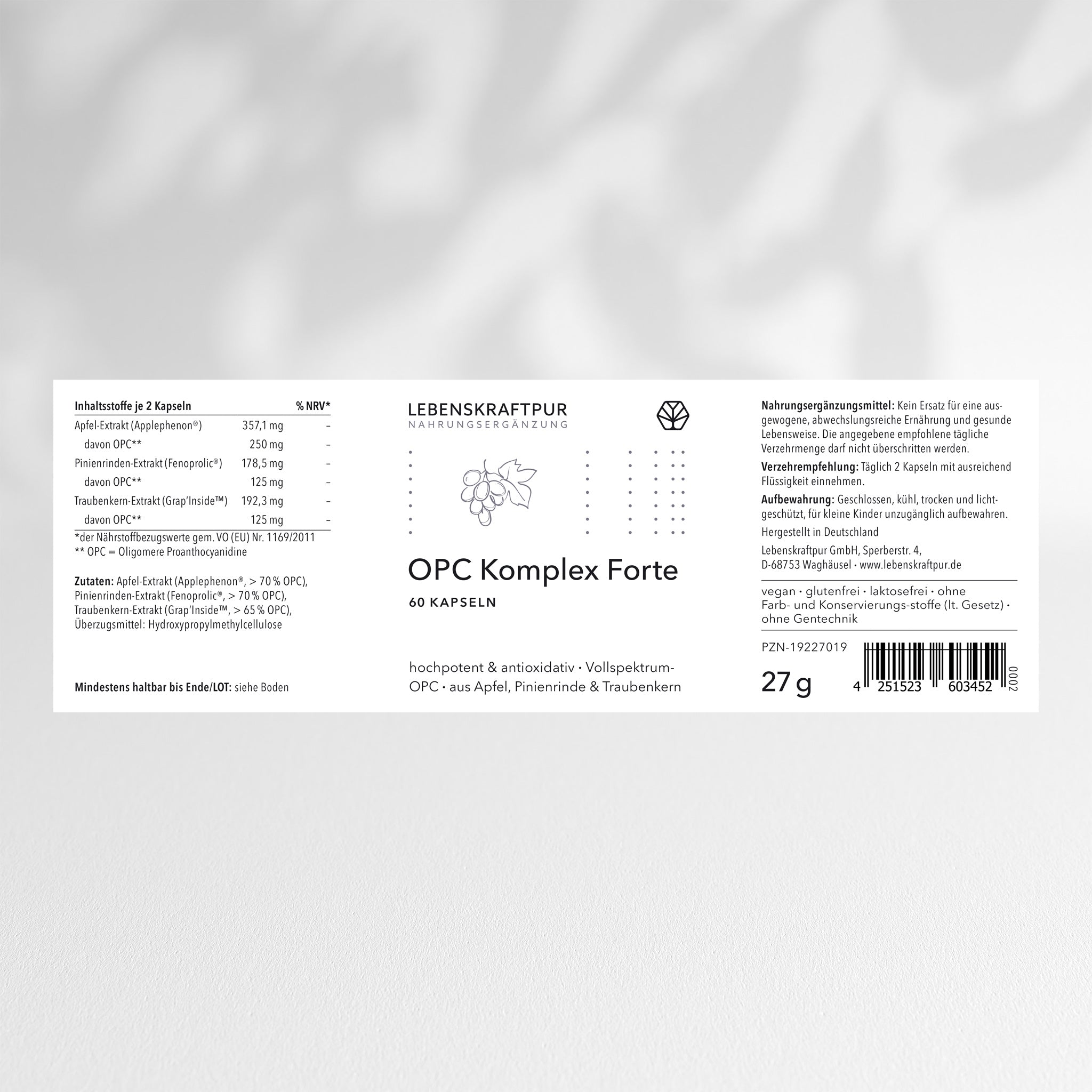 LebenskraftPur OPC Komplex Forte Kapseln 500 mg OPC vegan