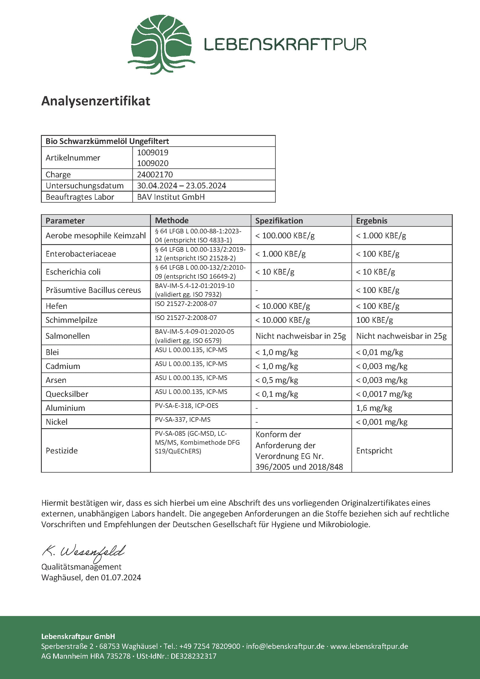 LebenskraftPur Bio Schwarzkümmelöl Ungefiltert 100 ml kaltgepresst