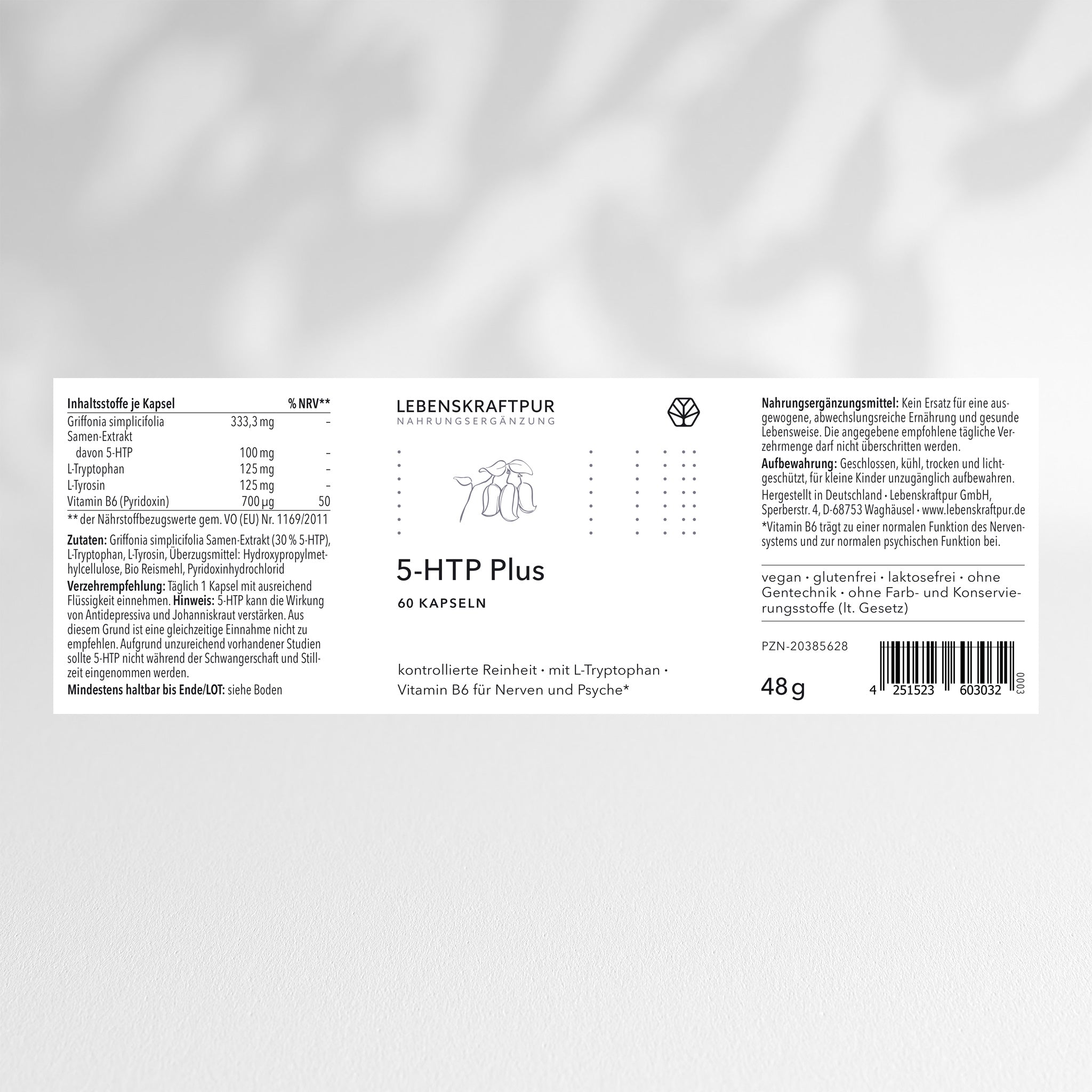 LebenskraftPur 5-HTP Plus Kapseln Tryptophan B6 vegan