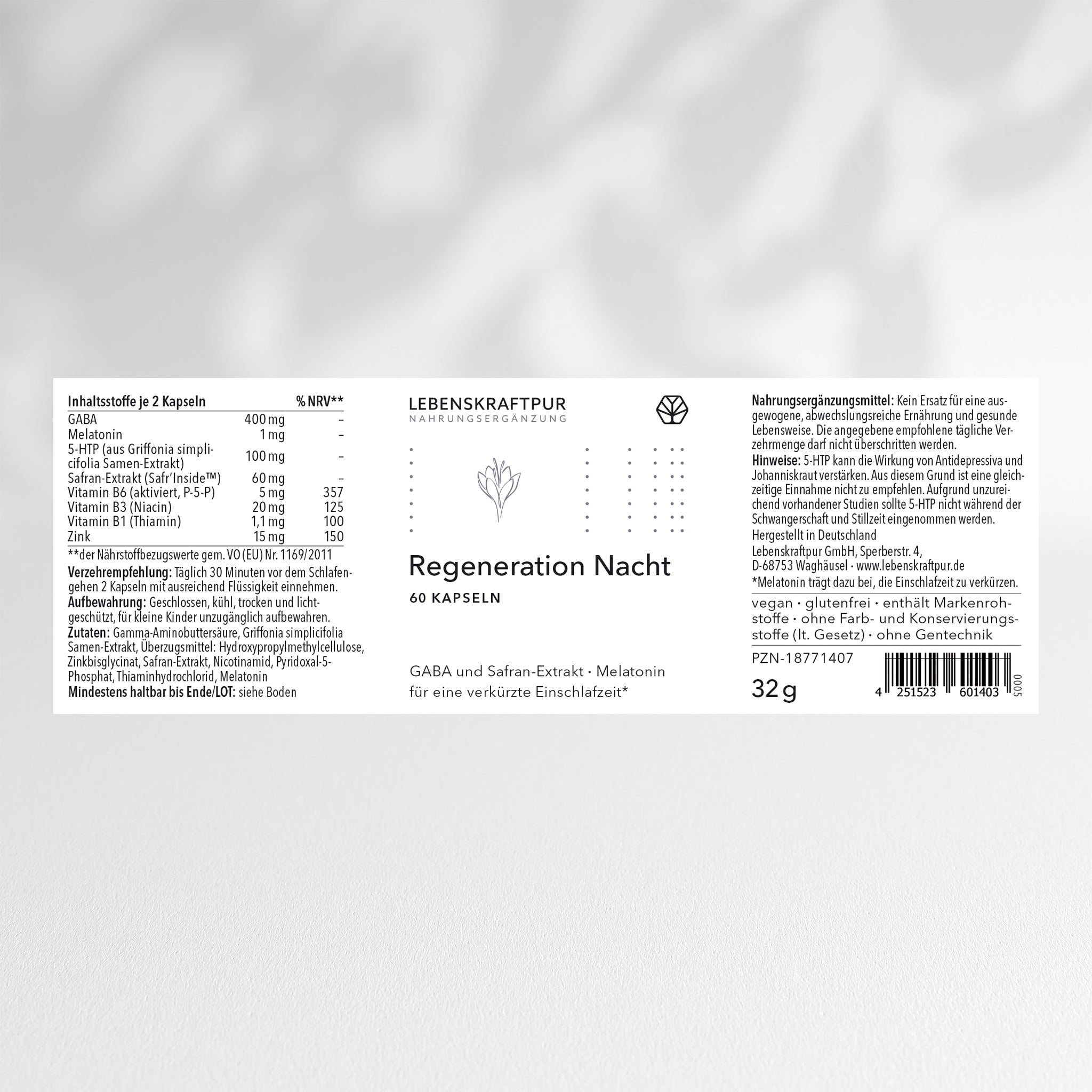 LebenskraftPur Regeneration Nacht Kapseln Melatonin 1 mg vegan