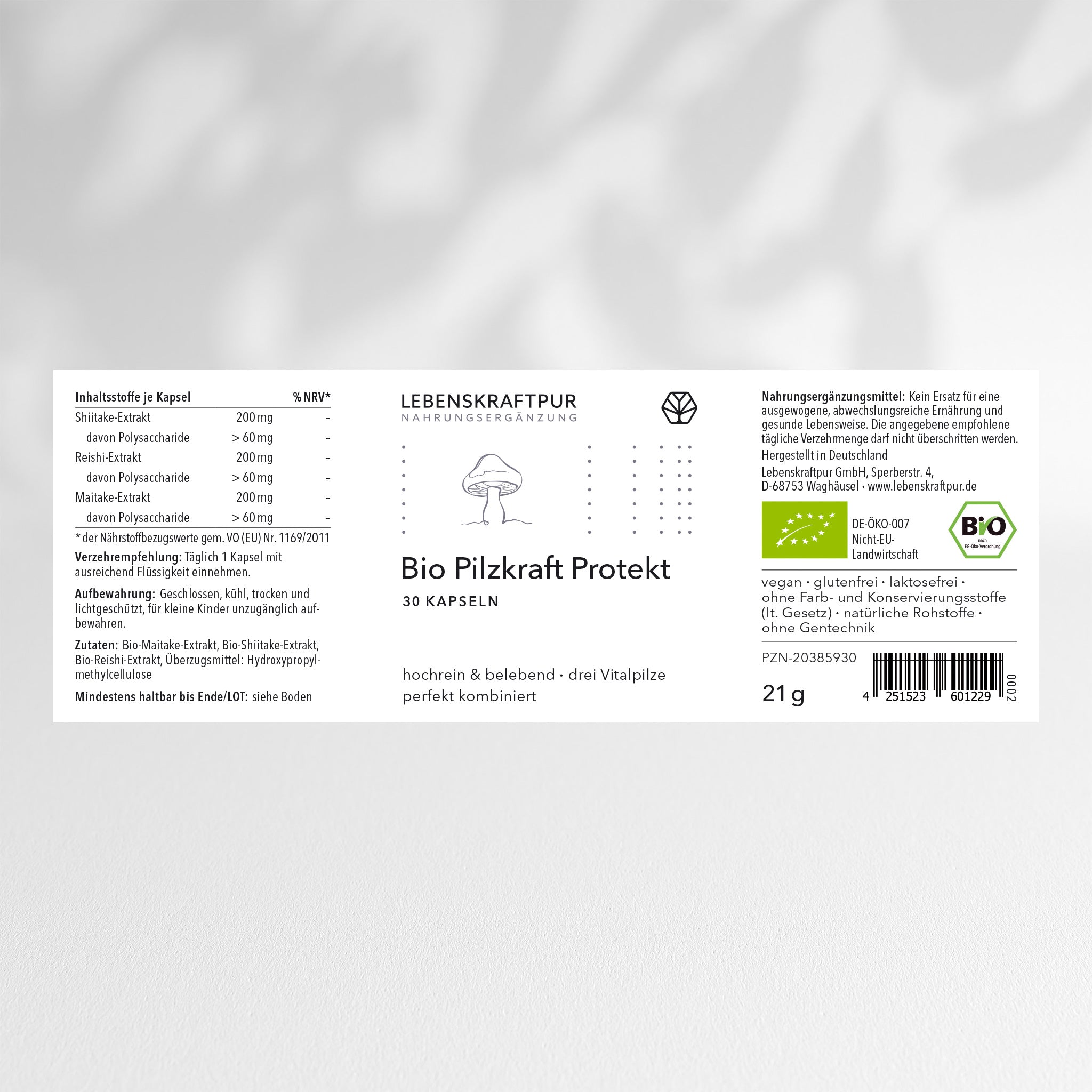 LebenskraftPur Bio Pilzkraft Protekt Kapseln 30 Kapseln Reishi