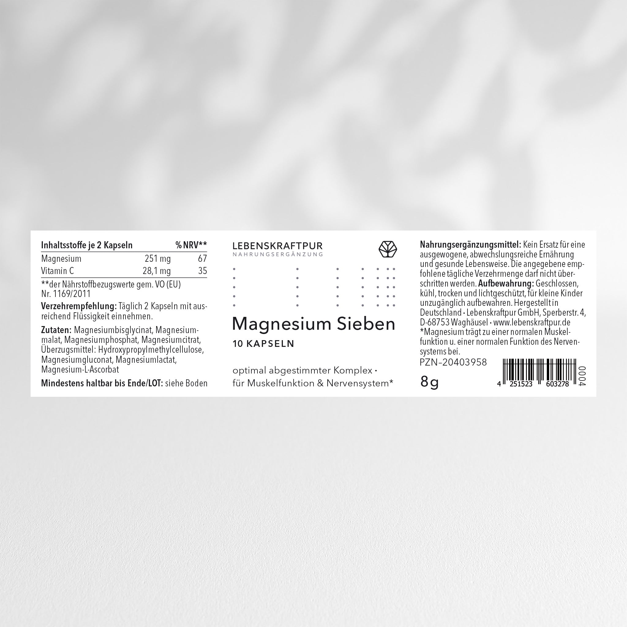 LebenskraftPur Magnesium Sieben Kapseln 60 Kapseln 7-fach