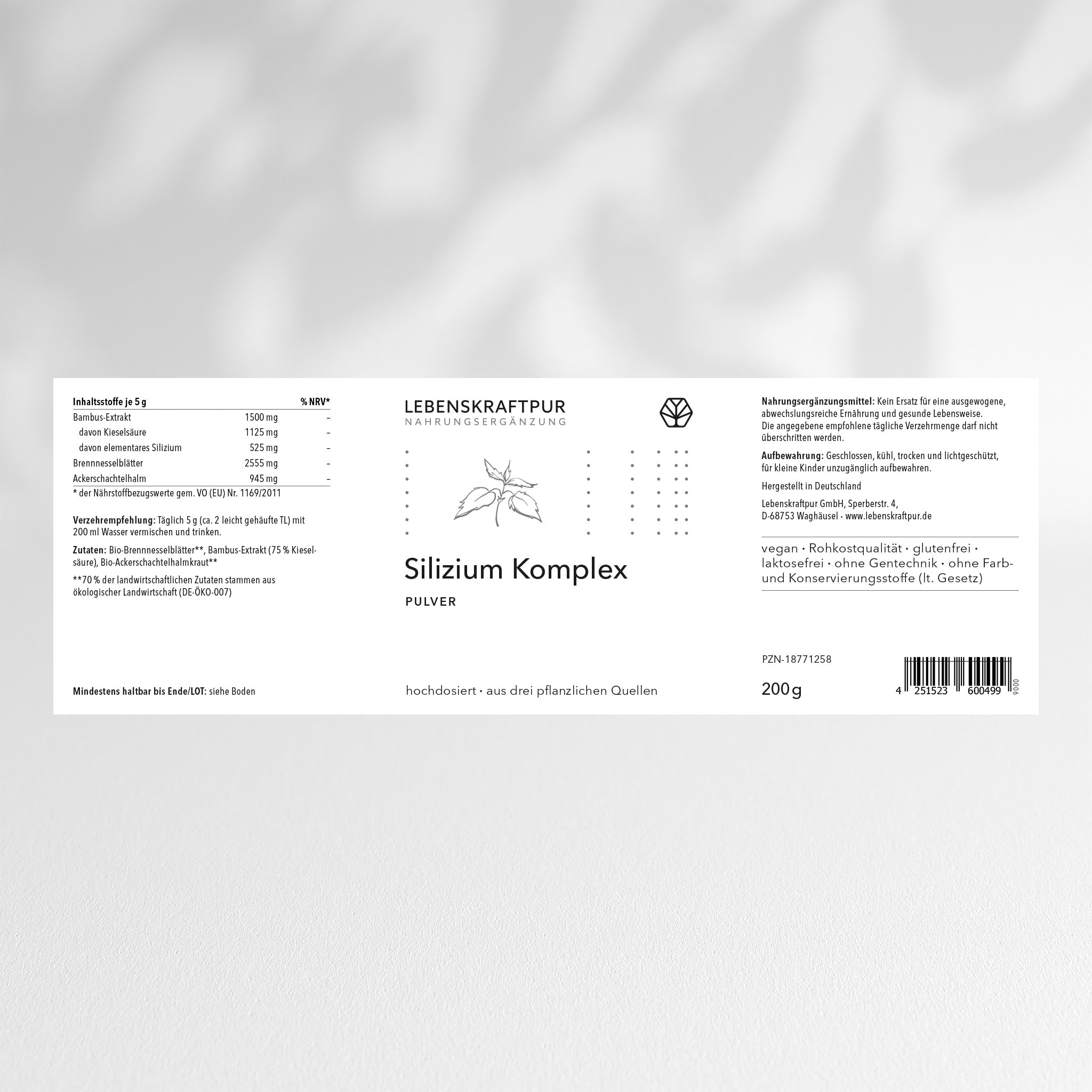 Lebenskraftpur Silizium Komplex Pulver Nahrungsergänzung Haut