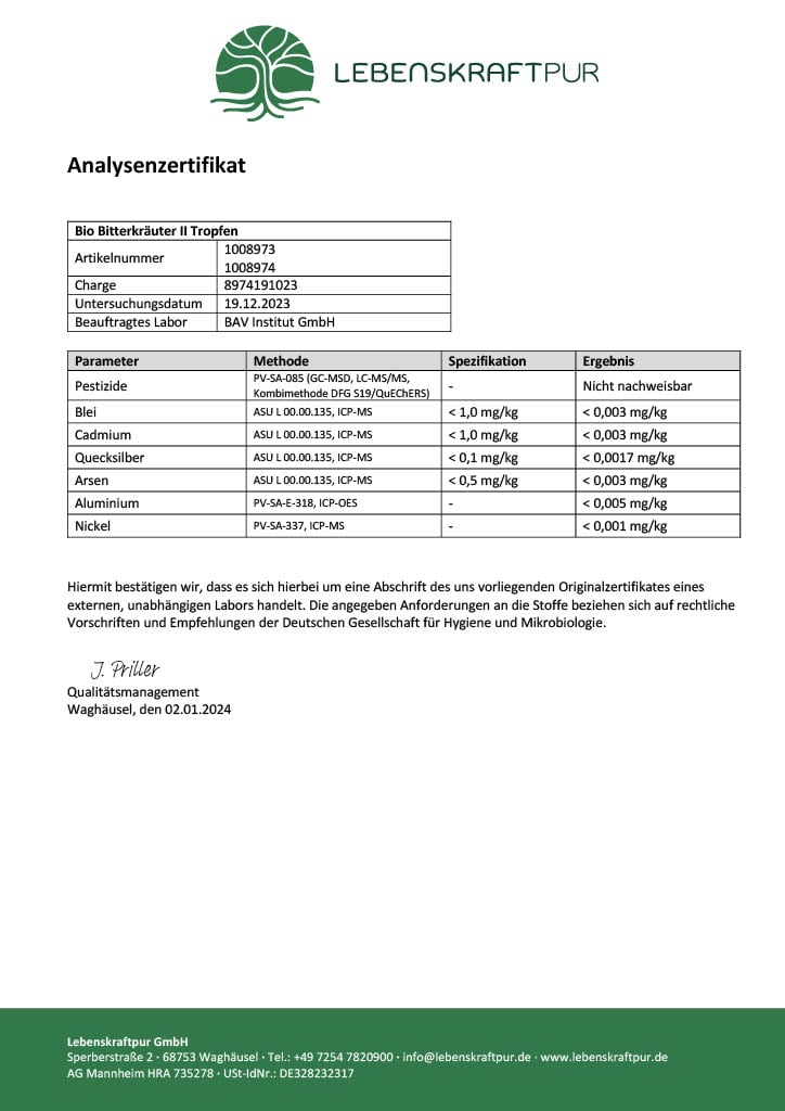LebenskraftPur Bio Bitterkräuter II Tropfen 100 ml 12 Kräuter