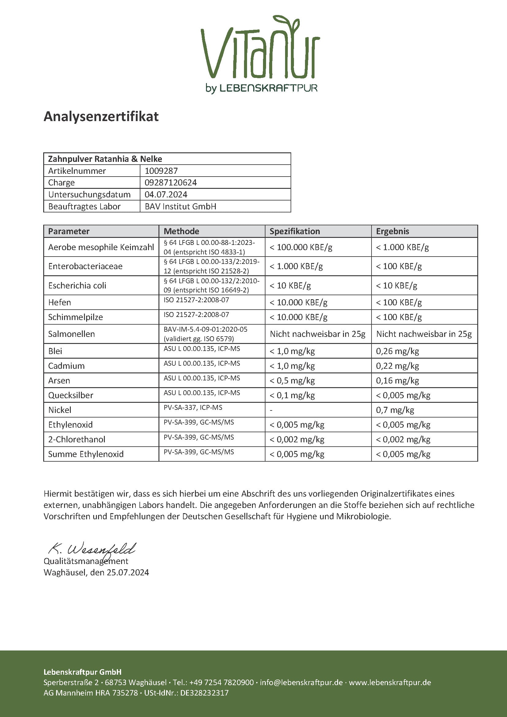 LebenskraftPur Zahnpulver Ratanhia Nelke Naturkosmetik Vegan