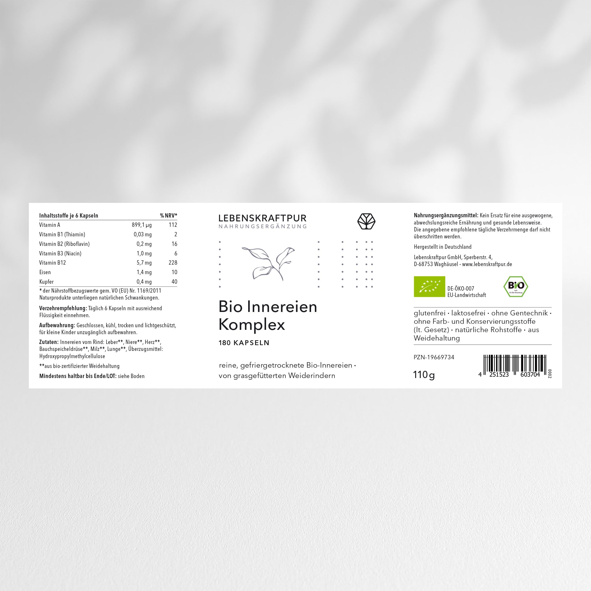 LebenskraftPur Bio Innereien Komplex Kapseln Rind