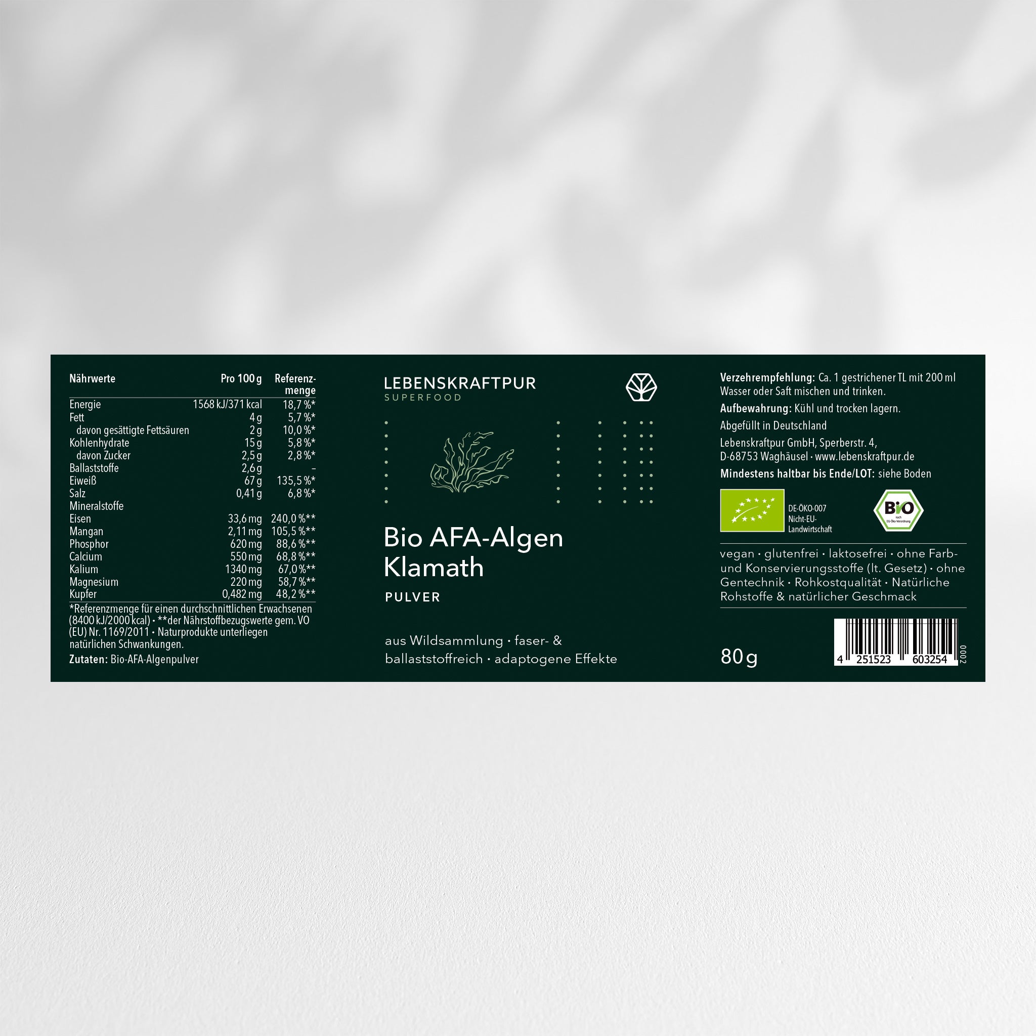 LebenskraftPur Superfood Bio AFA-Algen Klamath Pulver roh