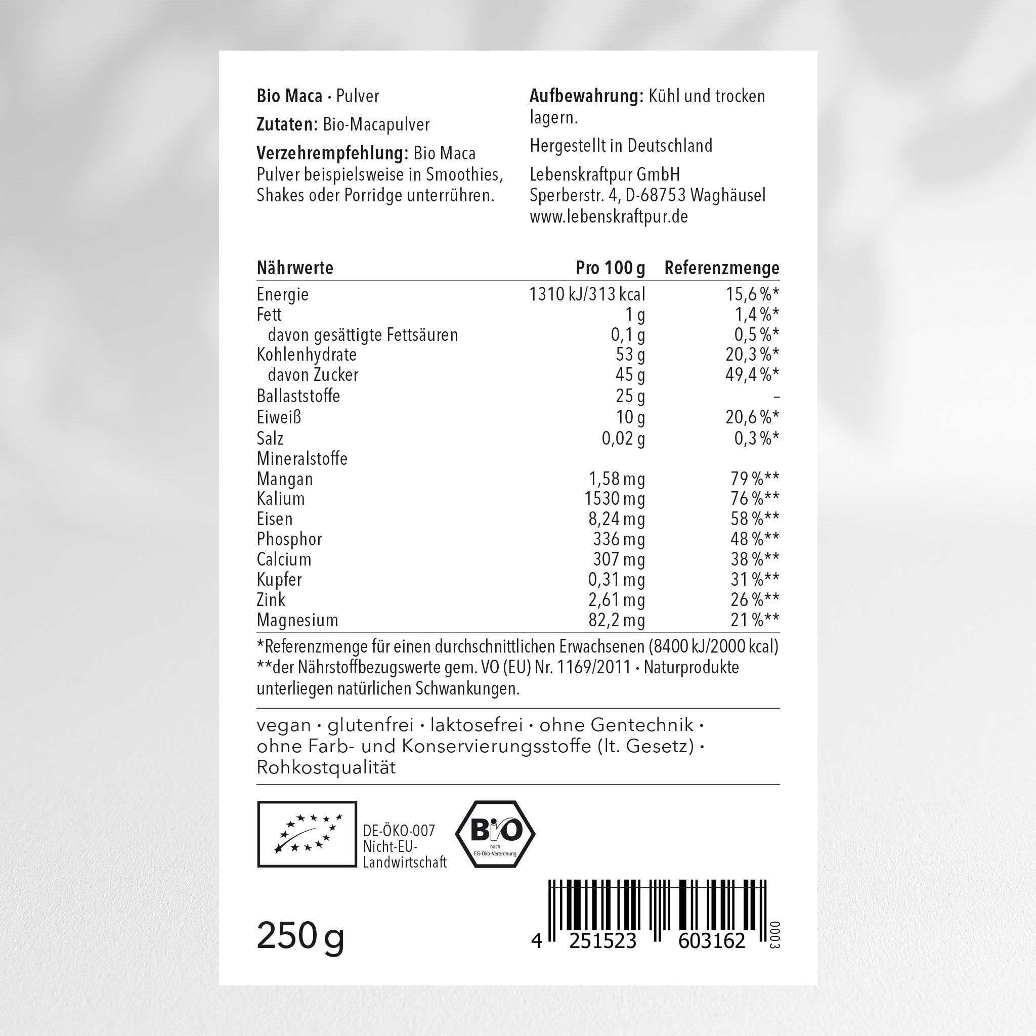LebenskraftPur Bio Maca Pulver gelb aus Peru vegan