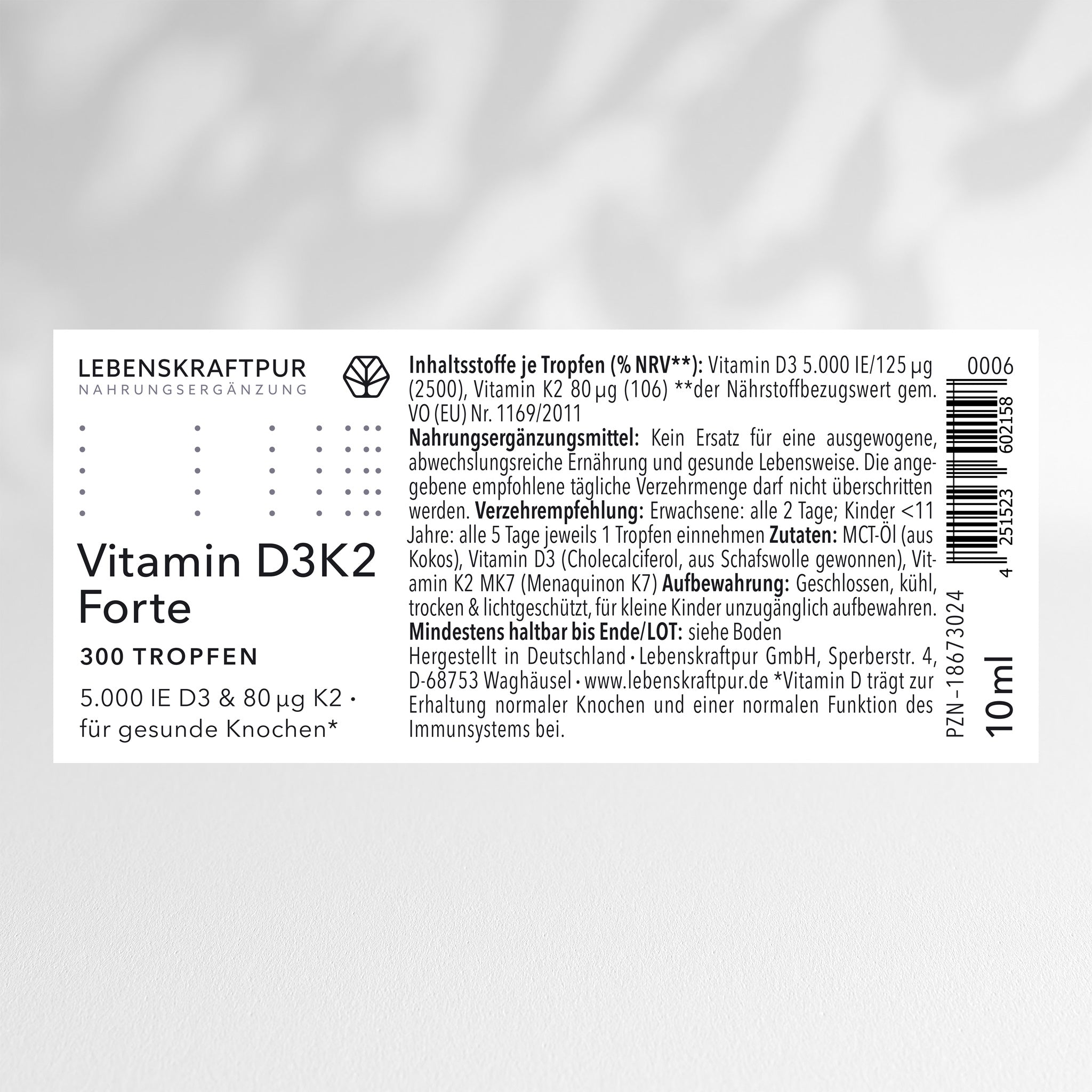 LebenskraftPur Vitamin D3K2 Forte Tropfen 10 ml MCT